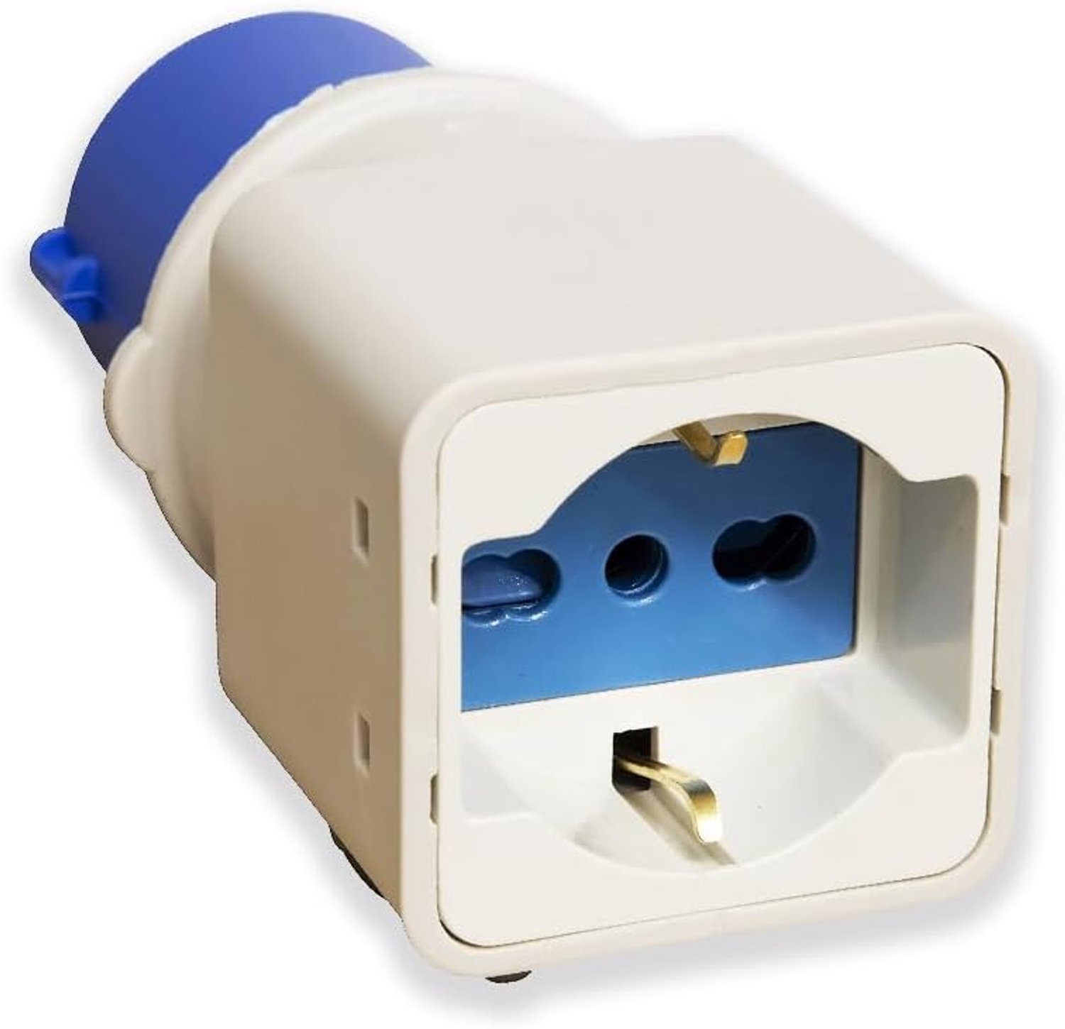 Adapter voor camper, CEE 16 A, stekker 3 polen, blauw en universeel stopcontact 10/16 A Schuko-elektrische campingadapter voor campers, caravans, caravans en bungalow
