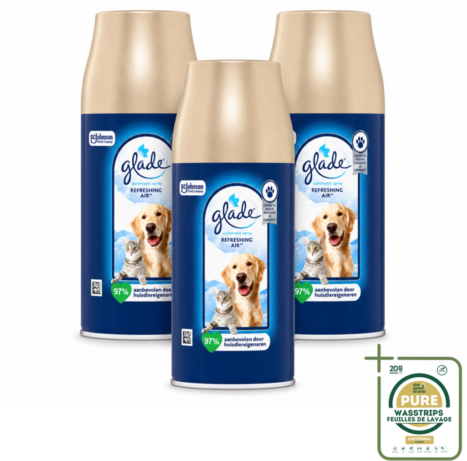3 x Glade – Automatic Spray Navulling – Refreshing Air Huisdieren – 269 ml - Wasstrips - Huisdieren Geur - Dierengeur Neutraliseren - Luchtverfrisser - Frisse Geur - Automatische Spray