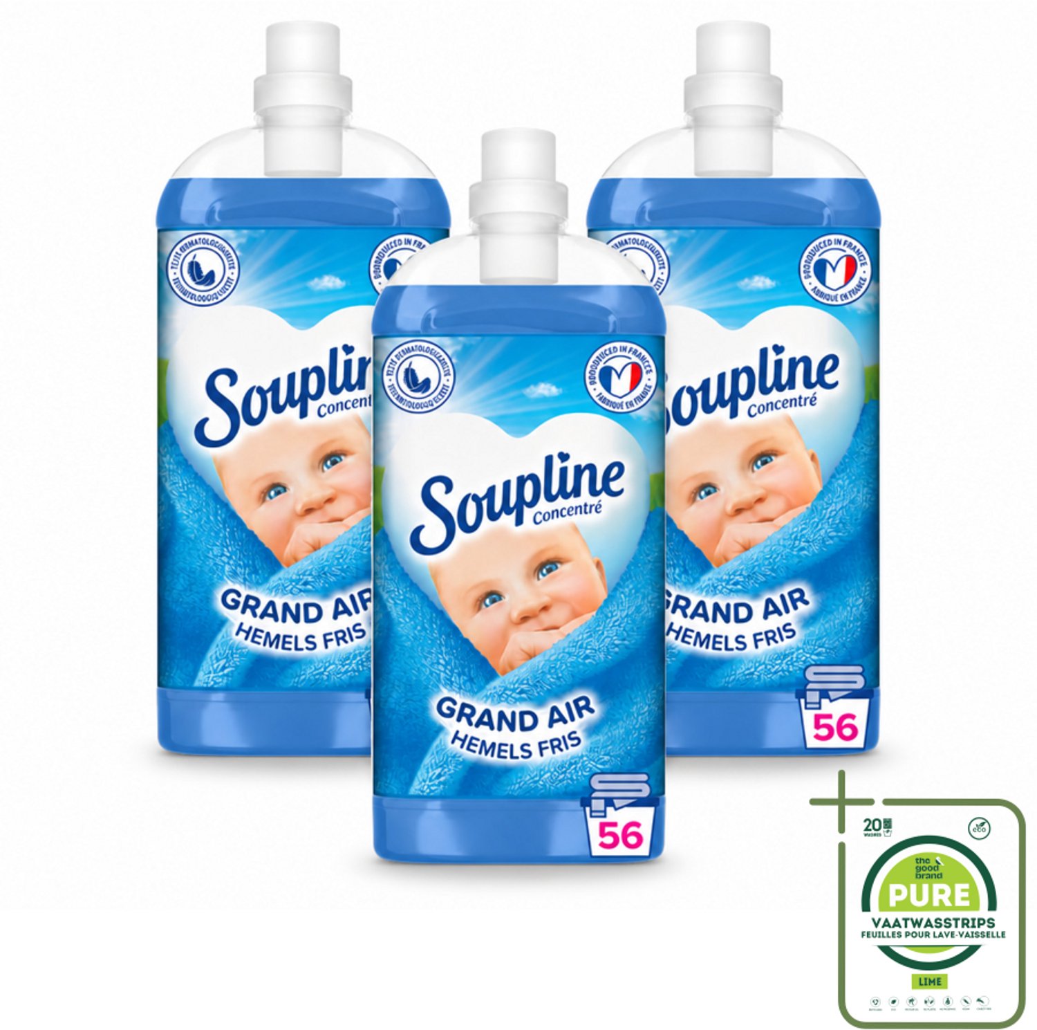 3 x Soupline - Wasverzachter - Hemels Fris - 1350 ml - Grootverpakking - Vaatwasstrips - Wasverzachter - Wasgoed - Frisheid - Wasmachine - Kleding Verzorgen