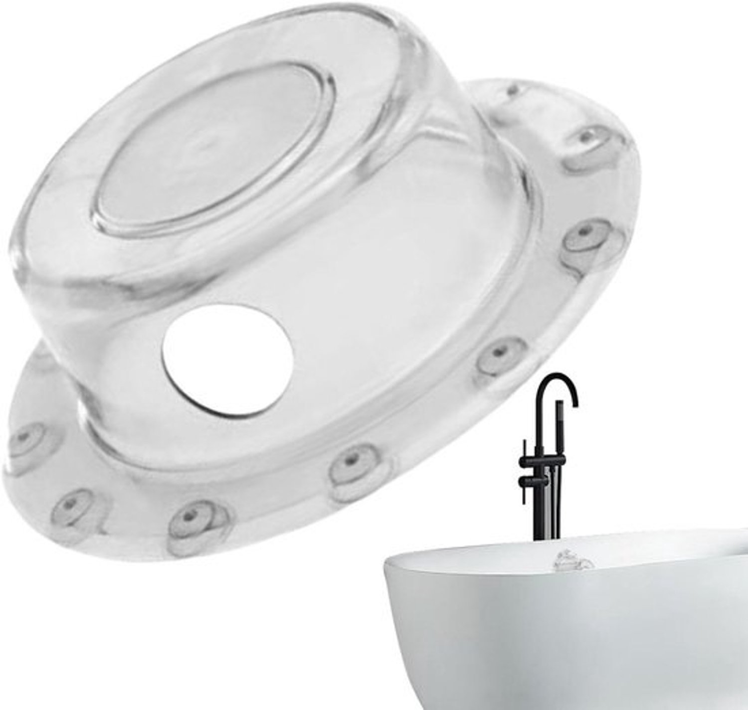 Badkuipoverloopstop - Afvoerplug - Hoger waterniveau - Zuignapafsluiting - Diameter 10cm - Transparant