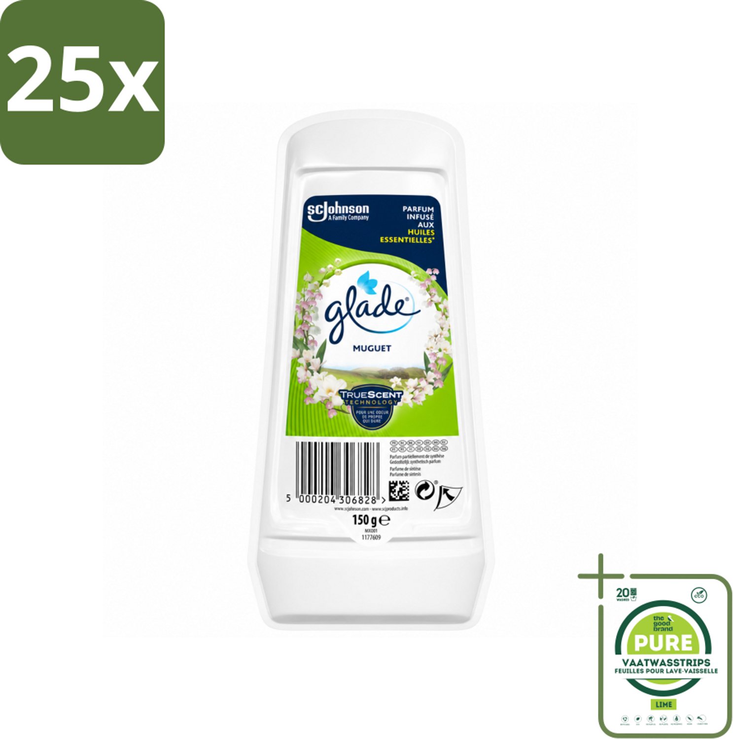 25 x Glade – Luchtverfrisser Gel – Muguet – 150 g - Grootverpakking - Vaatwasstrips - Luchtverfrisser - Geur - Muguet - Bloemige Geur - Frisse Geur