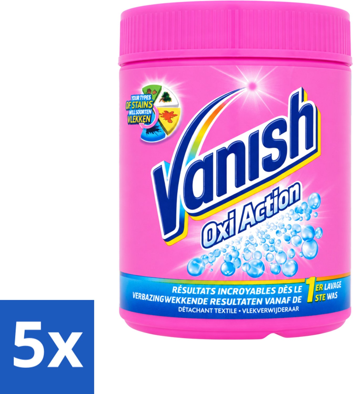 5 x Vanish Oxi Action - Vlekkenverwijderaar Poeder - Zonder Bleek - Gekleurde Was - 500 Gram - Voordeelverpakking - 5 stuks