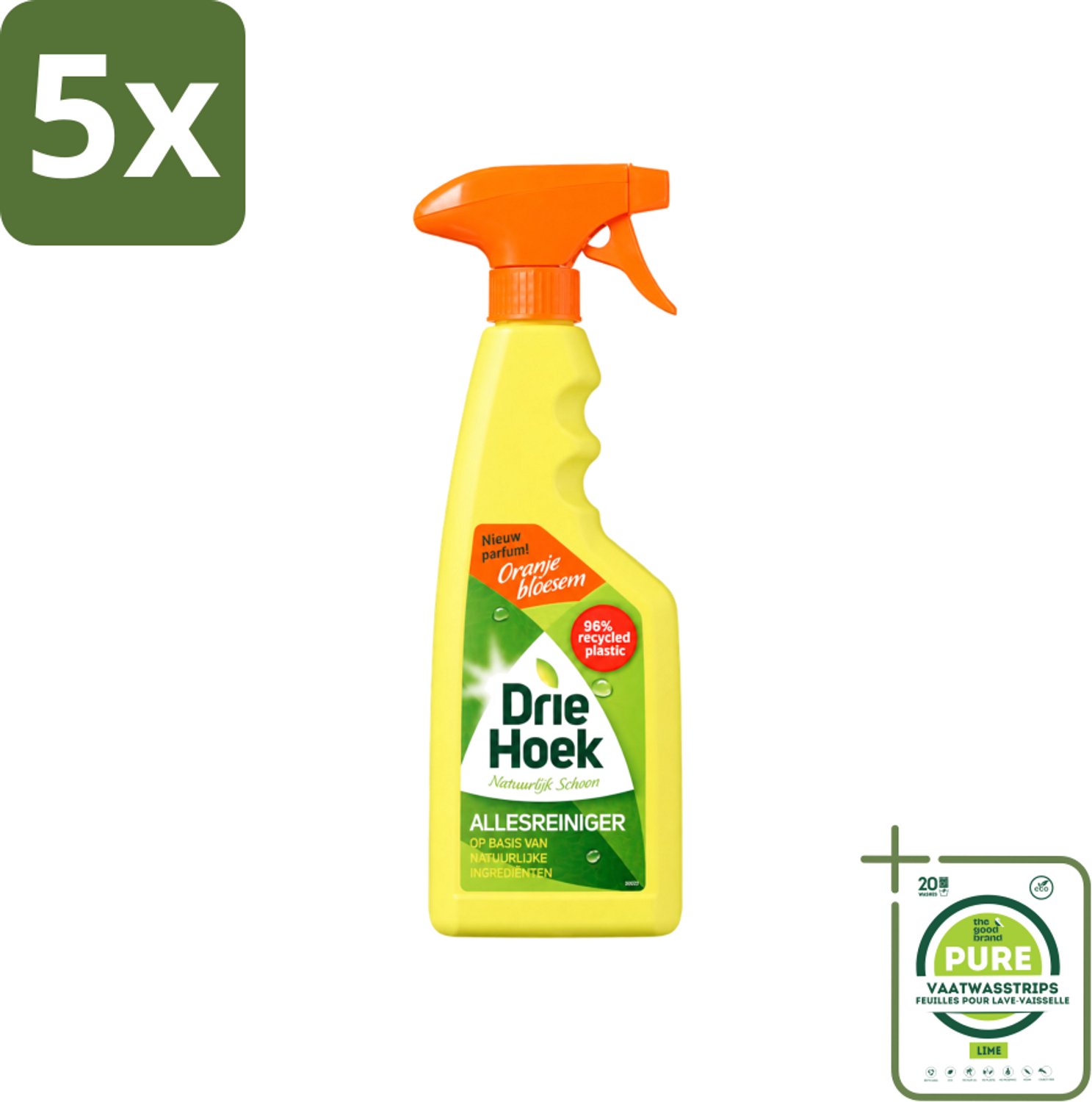 5 x Driehoek – Spray Allesreiniger – Oranjebloesem – 500 ml - Grootverpakking - Vaatwasstrips - Allesreiniger Spray - Reinigen - Hout Reinigen - Natuursteen Reinigen - Biologisch Afbreekbaar