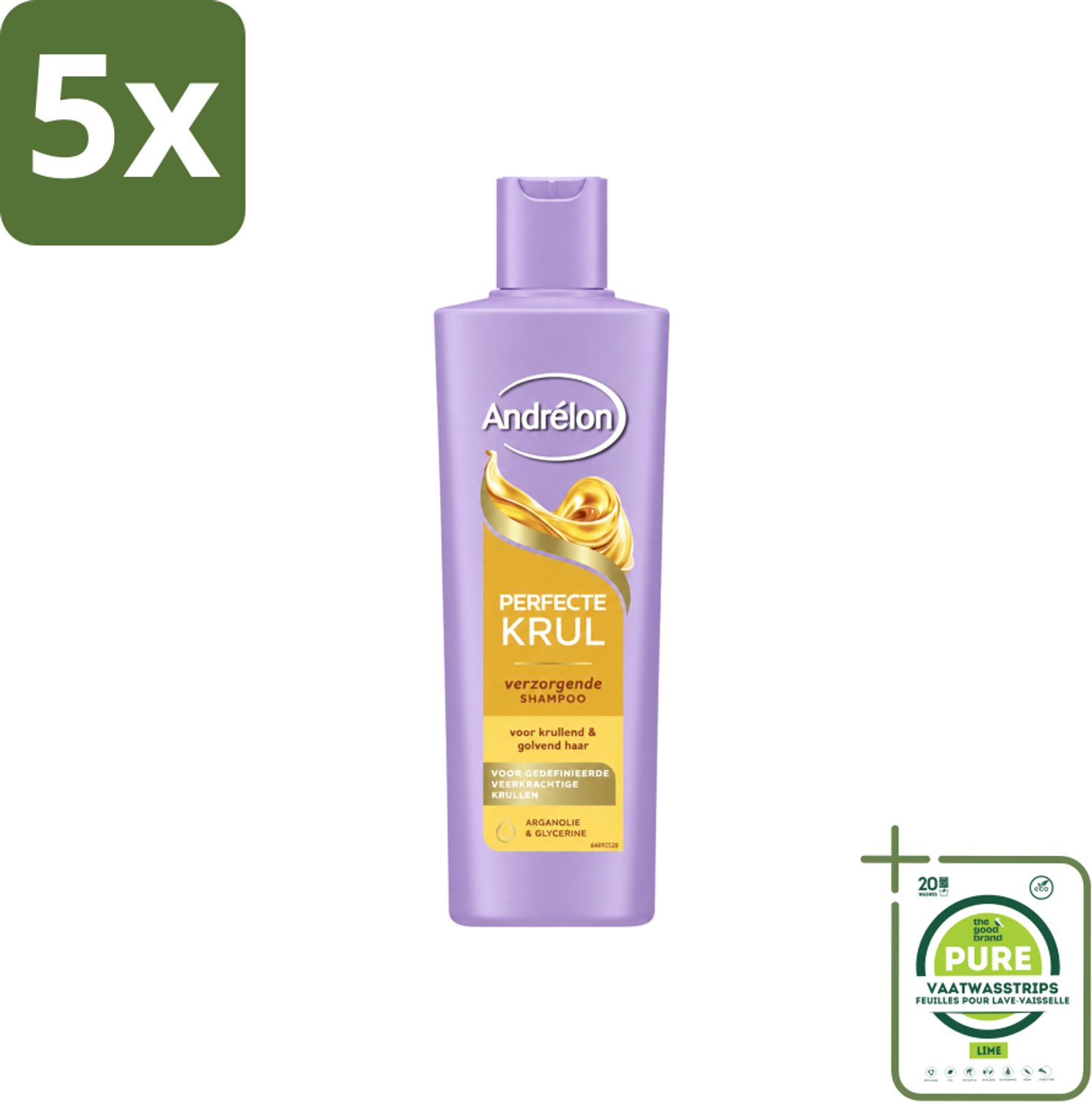 5 x Andrélon – Shampoo – Perfecte Krul – 250 ml - Grootverpakking - Vaatwasstrips - Krullen Verzorging - Krulshampoo - Krulverzorging - Pluisvrij Haar - Kruldefinitie