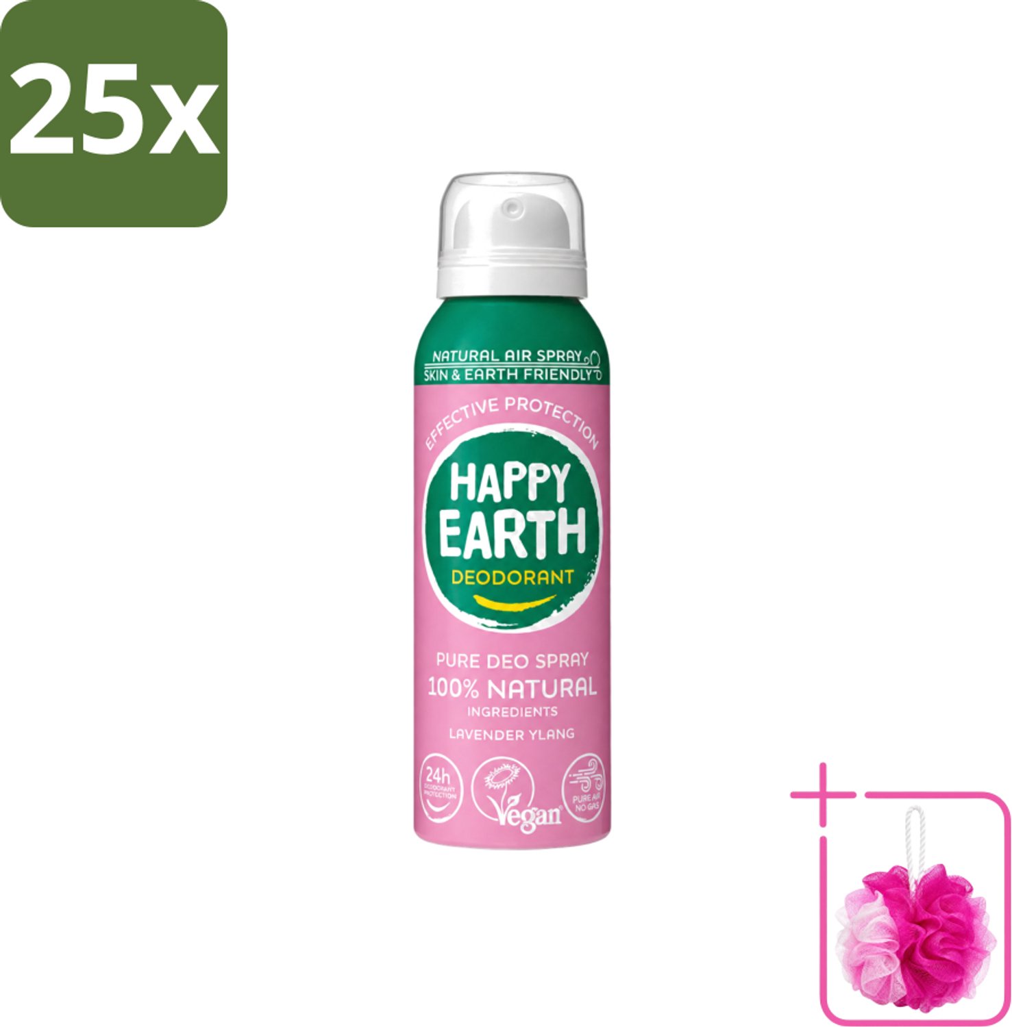 25 x Happy Earth – Deodorant Spray – 100% Natuurlijk Lavender Ylang – 100 ml - Bulkverpakking - Natuurlijke deodorant spray - Douchemop - Luchtdeodorant