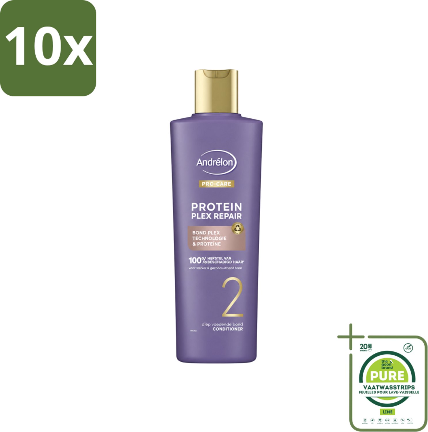 10 x Andrélon – Conditioner – Pro Care Protein Plex Repair – 250 ml - Grootverpakking - Vaatwasstrips - Herstel Haar - Beschadigd Haar - Proteïne Conditioner - Haar Herstel - Haar Versterken