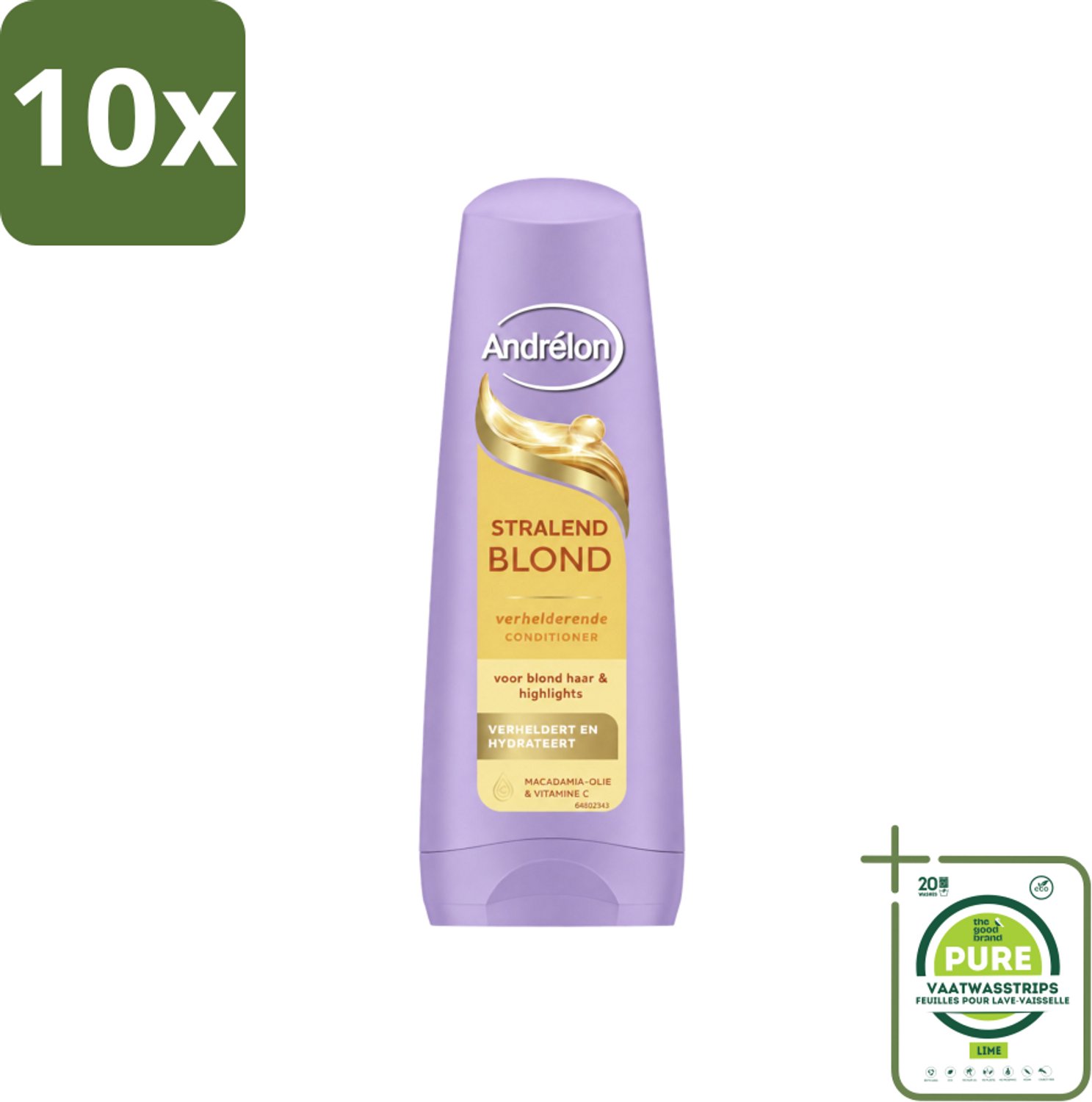 10 x Andrélon – Conditioner – Stralend Blond – 200 ml - Grootverpakking - Vaatwasstrips - Blond Haar Verzorgen - Verhelderen - Glans - Levendigheid - Kleuraccenten