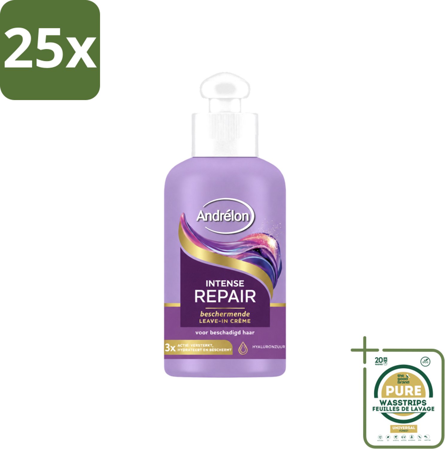 25 x Andrélon – Leave-In Crème – Intense Repair – 200 ml - Wasstrips - Haarcrème - Hydratatie - Beschadigd Haar - Herstel Haar - Bescherming Haar