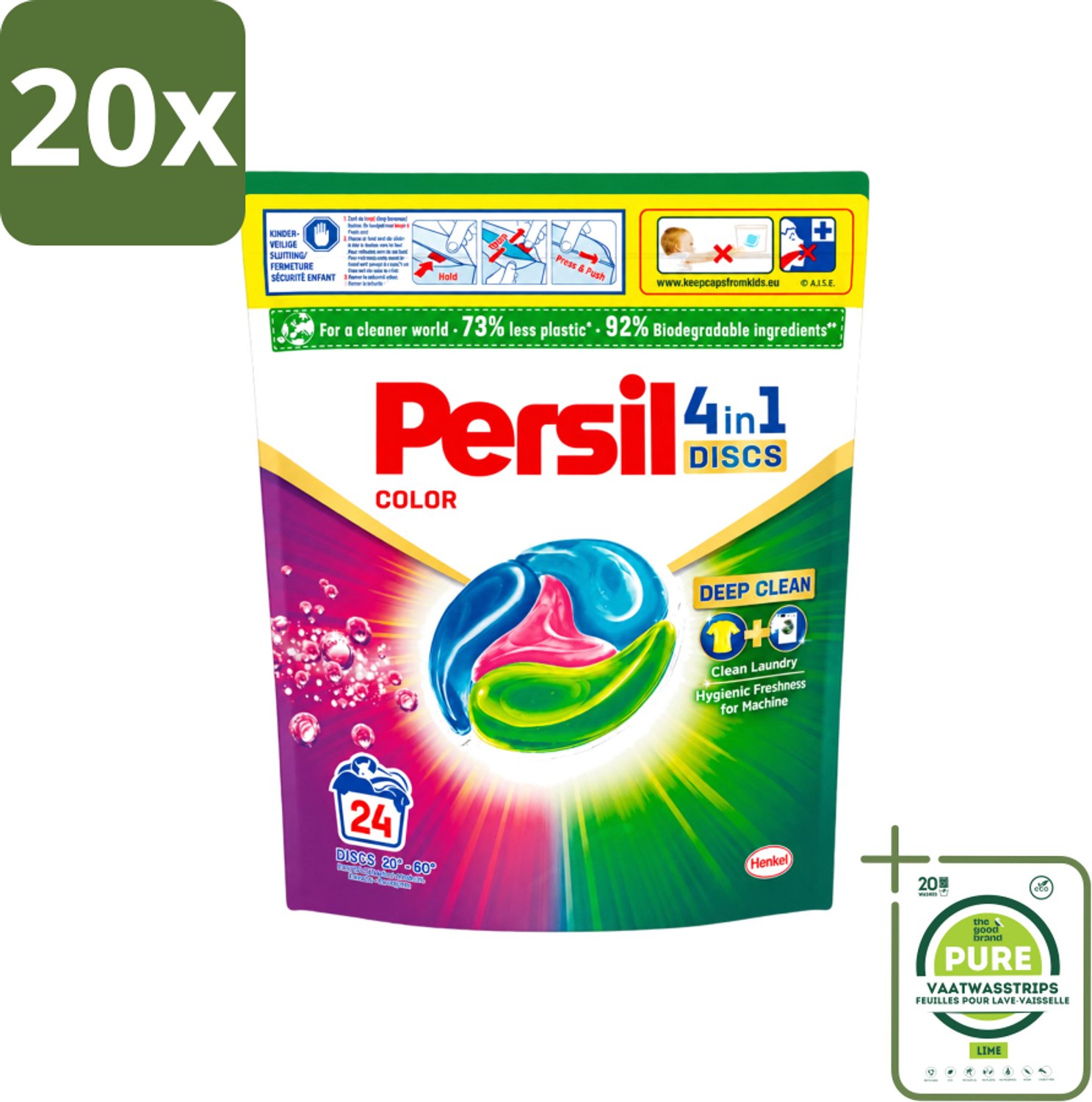 20 x Persil - Wasmiddelcapsules - 4-In-1 Discs - Gekleurde Was - 24 Wasbeurten - Grootverpakking - Vaatwasstrips - Persil 4-in-1 Discs Color - Gekleurde Was - Wasmachine - Vlekverwijdering - Frisse Was