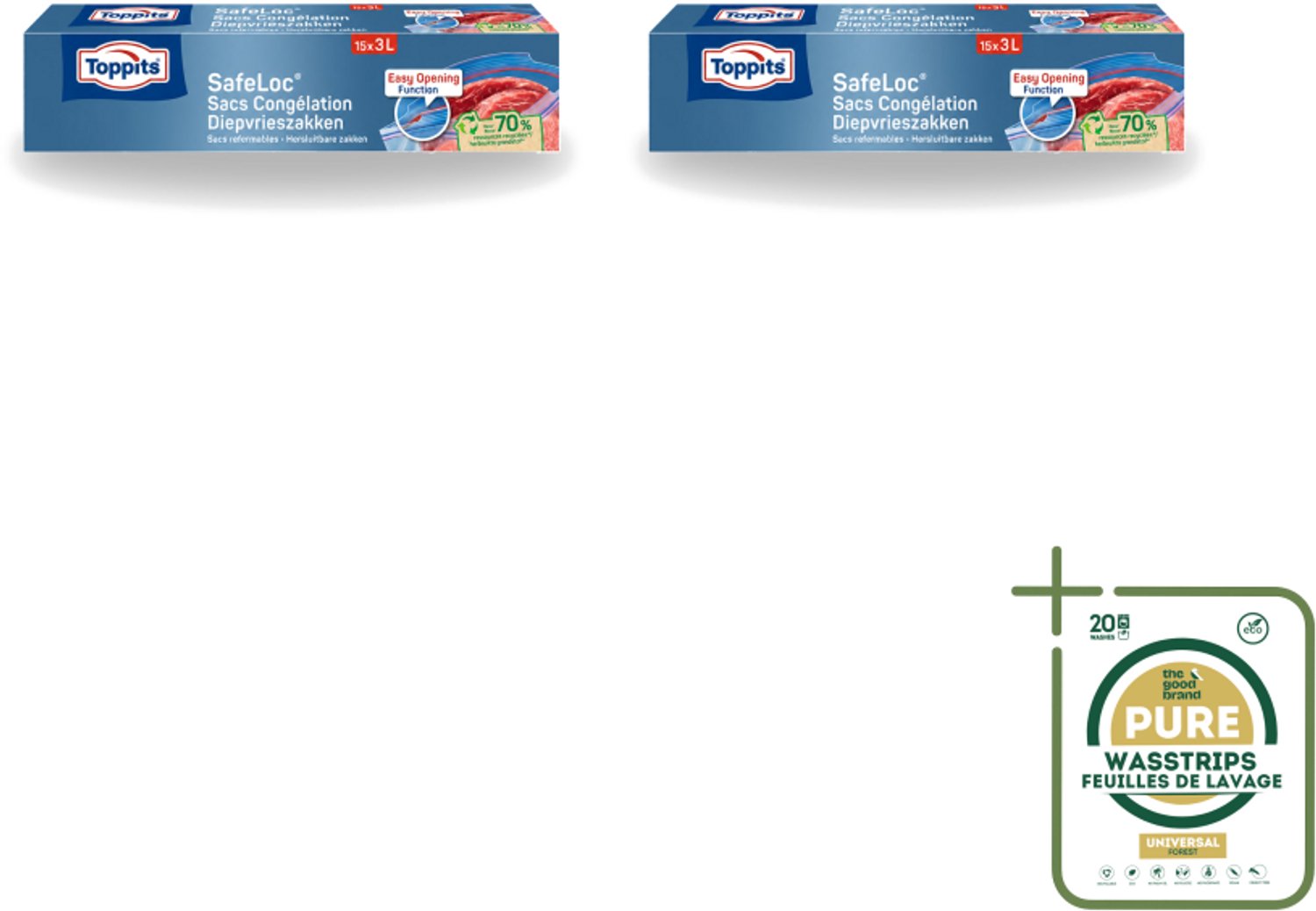 2 x Toppits – Safeloc Zip-Diepvrieszakken – 3 Liter – 15 Zakjes - Wasstrips - Diepvrieszakken - Dubbele Sluiting - Voedselbescherming - Herbruikbaar - Vriesbrand