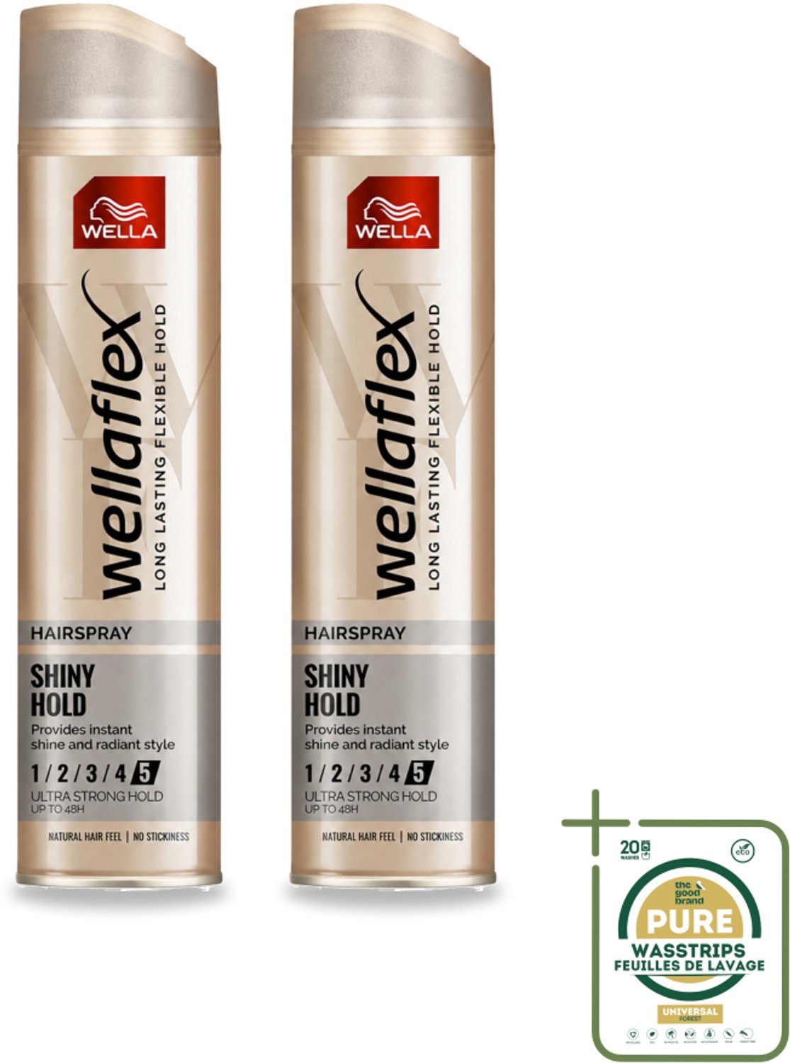2 x Wella – Flex Shine Ultra Strong – Haarspray – 250 ml - Wasstrips - Haarspray - Glans - Haarfixatie - Haarverzorging - Haarverzorging