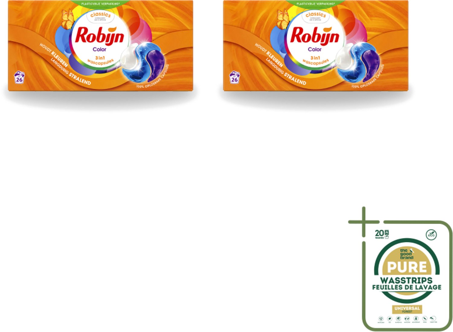 2 x Robijn – 3-in-1 Wascapsules – Color - 26 Capsules - Wasstrips - Kleurverzorging - Wascapsules - Wasmiddel - Kleurbehoud - Frisheid