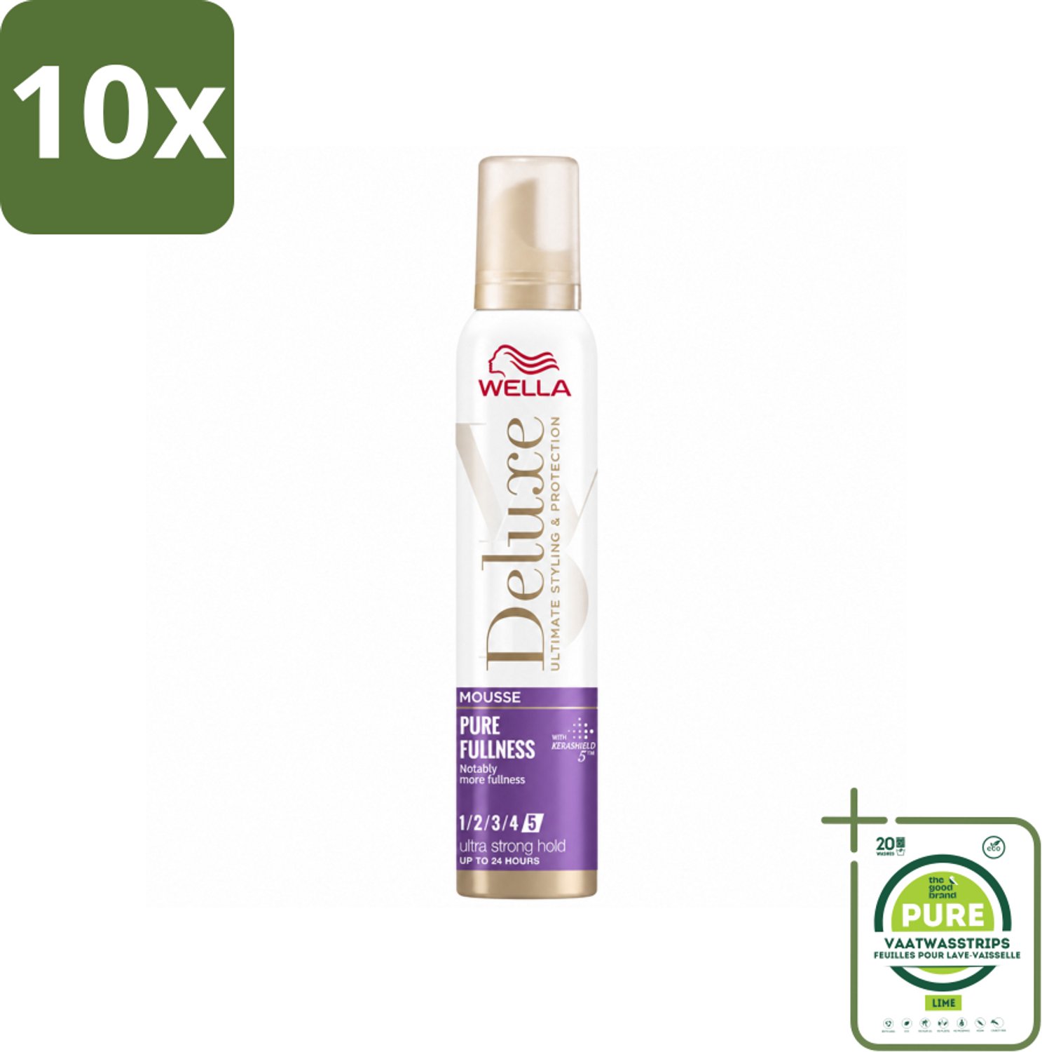 10 x Wella – Deluxe Pure Fullness – Haarmousse – 200 ml - Grootverpakking - Vaatwasstrips - Haarmousse - Volume - Haarbescherming - Kerashield 5 - Anti-pluis
