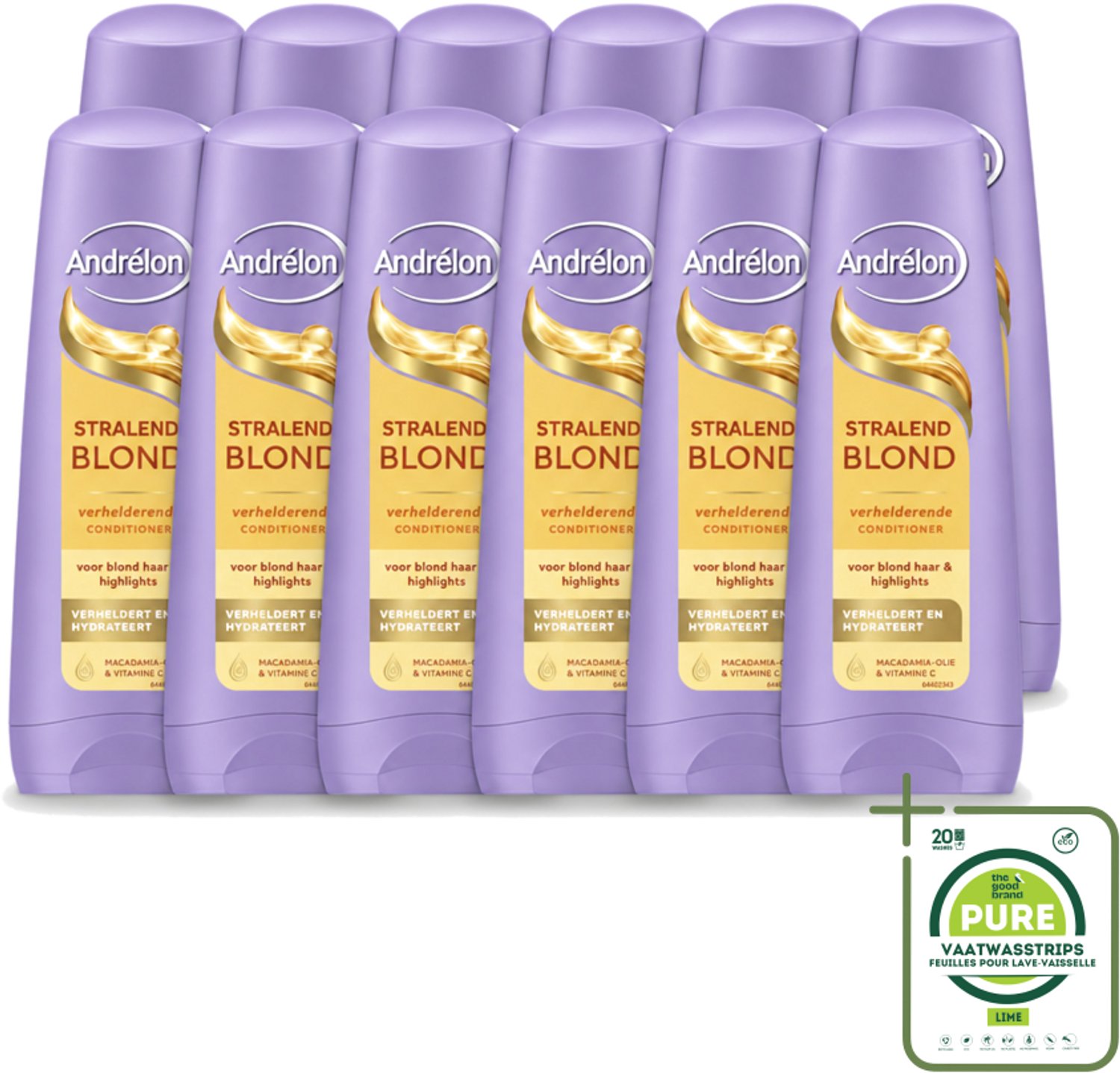 12 x Andrélon – Conditioner – Stralend Blond – 200 ml - Grootverpakking - Vaatwasstrips - Blond Haar Verzorgen - Verhelderen - Glans - Levendigheid - Kleuraccenten