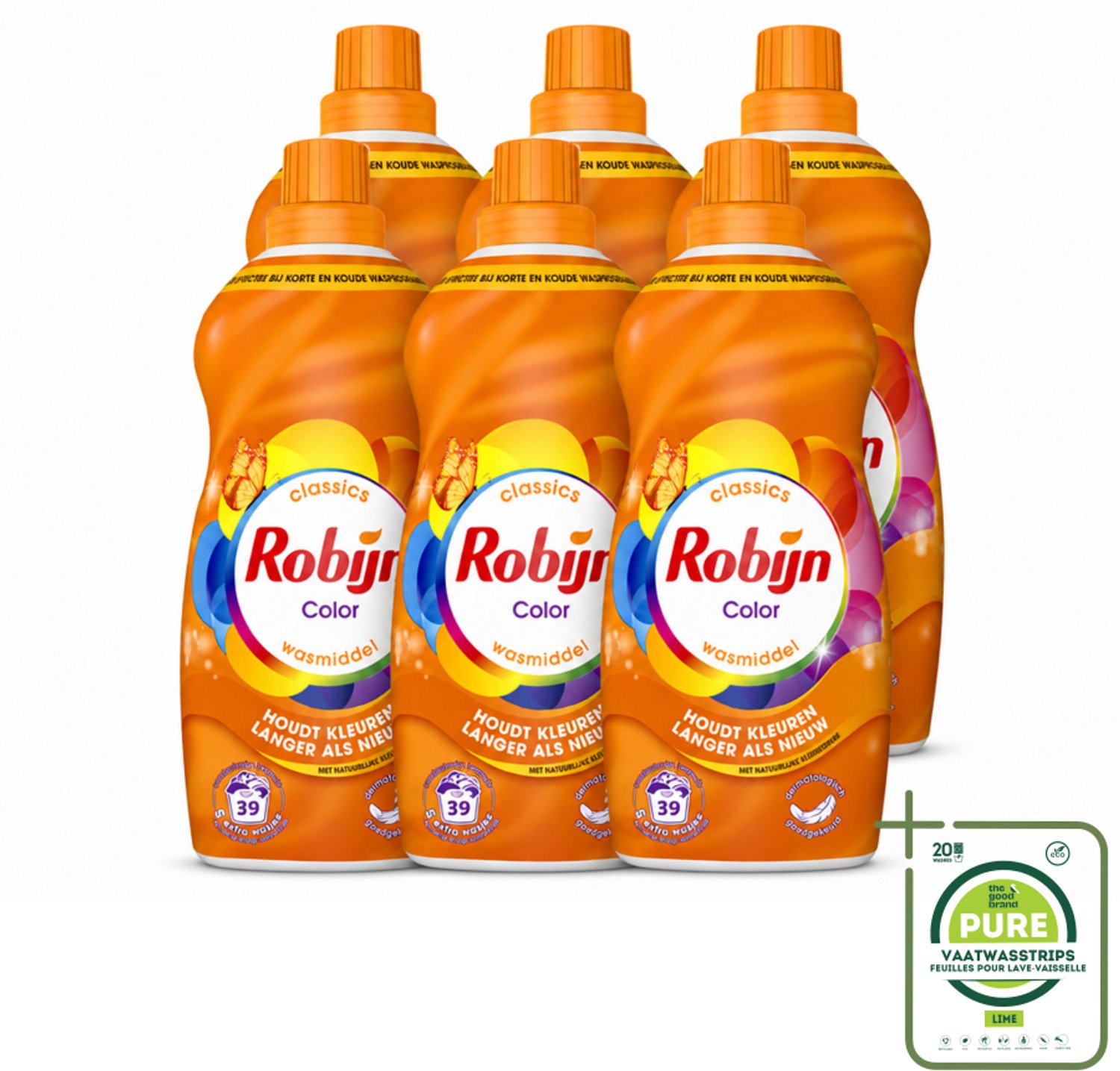 6 x Robijn – Vloeibaar Wasmiddel – Klein & Krachtig Color – 1,19 L - Grootverpakking - Vaatwasstrips - Kleurbehoud - Kleurherstel - Wasmiddel Kleur - Wasmiddel Voor Gekleurd Was - Koud Wasmiddel