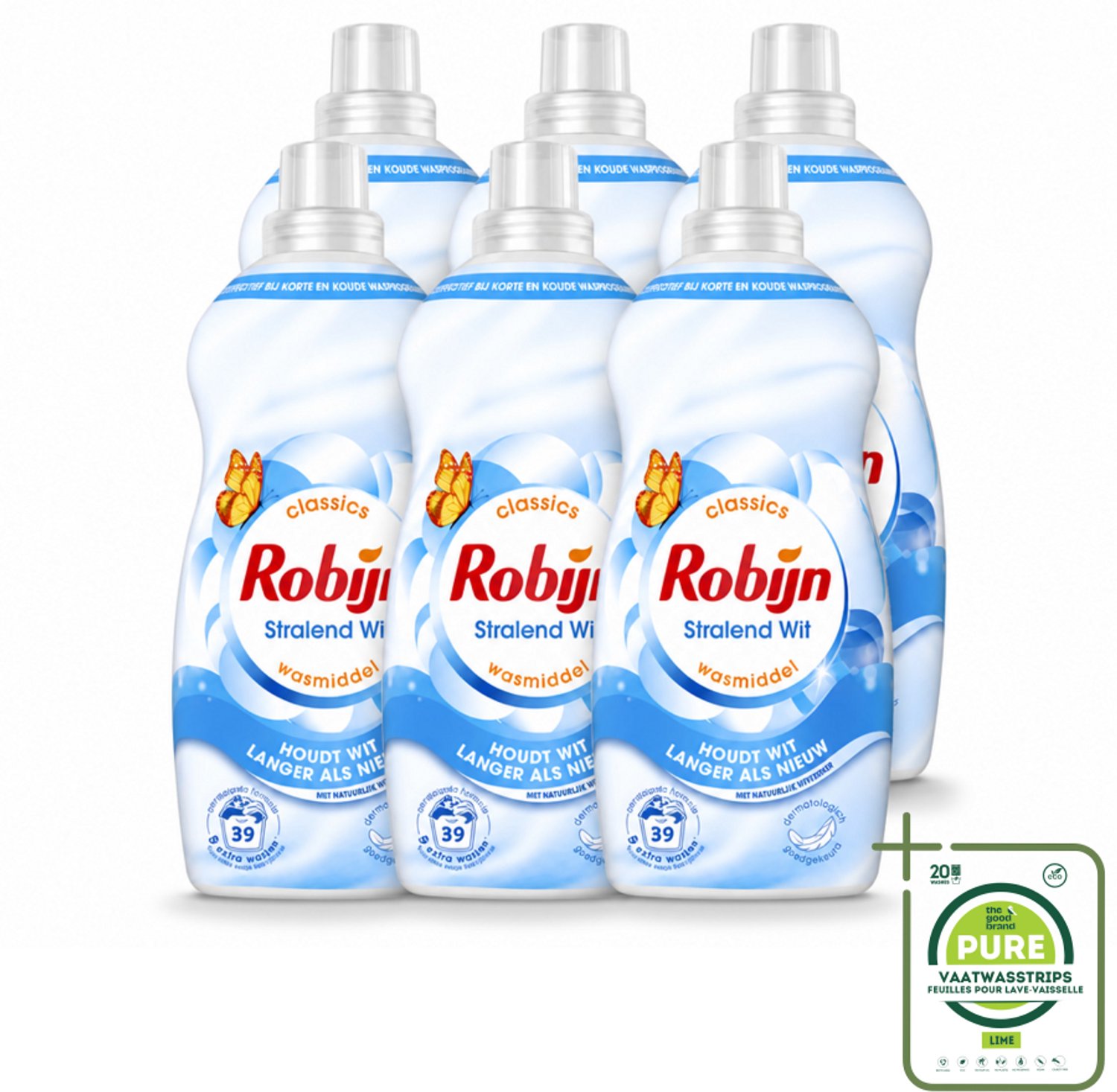 6 x Robijn – Vloeibaar Wasmiddel – Klein & Krachtig Stralend Wit – 1,19 L - Grootverpakking - Vaatwasstrips - Wit Wasmiddel - Wit En Licht Was - Wasmiddel Voor Wit - Wasmiddel Tegen Waas - Wasmiddel Tegen Vergeling