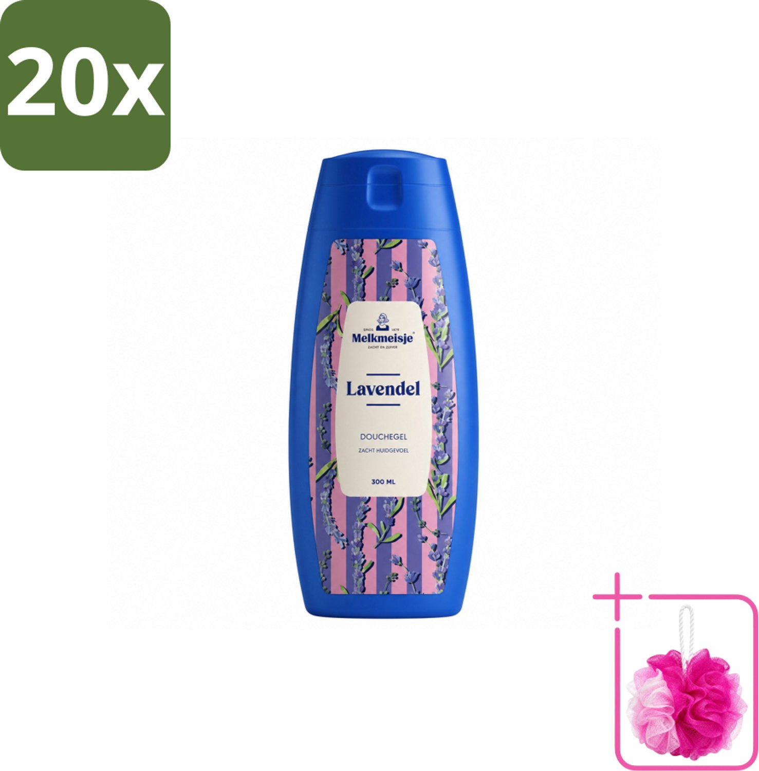 20 x Melkmeisje – Douchegel – Lavendel – Zacht Huidgevoel – 300 ml - Bulkverpakking - Badcrème - Douchemop - Douchecrème