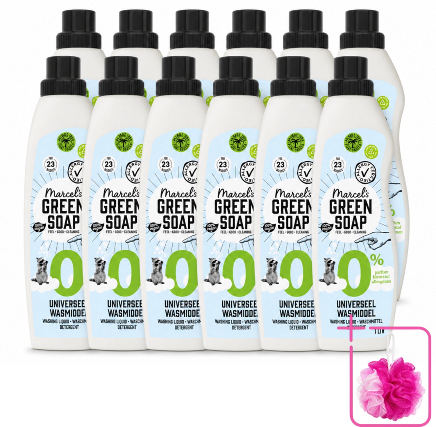 12 x Marcel’s Green Soap – Wasmiddel – Universeel - 0% – Zonder parfum en kleurstof – 1 liter - Bulkverpakking - Wasmiddel 0% parfum - Douchemop - Gevoelige huid