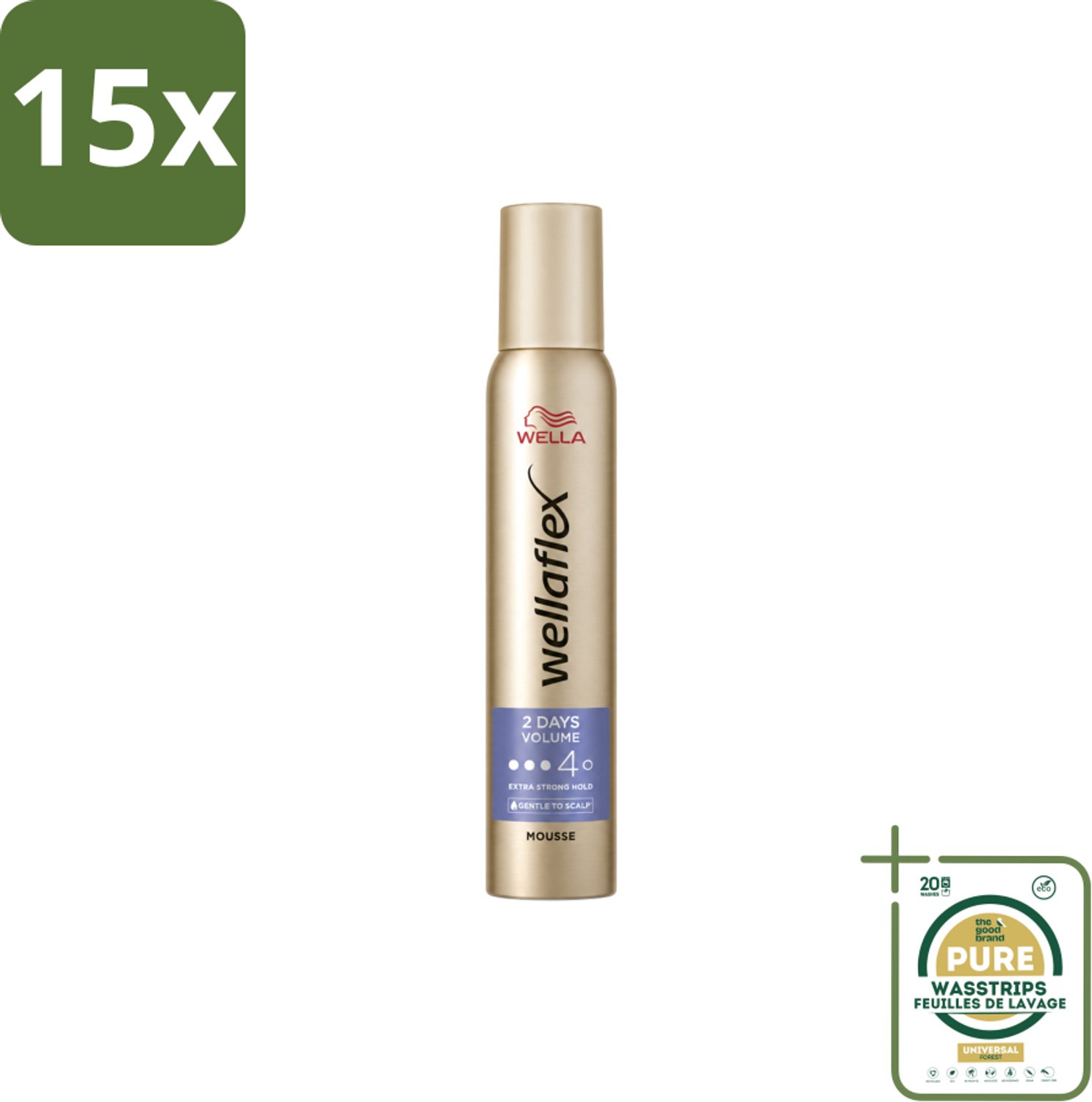 15 x Wella – Flex 2 Days Volume – Haarmousse – 200 ml - Wasstrips - Haarmousse - Volume - Haarfixatie - Haarverzorging - Haarverdikkend