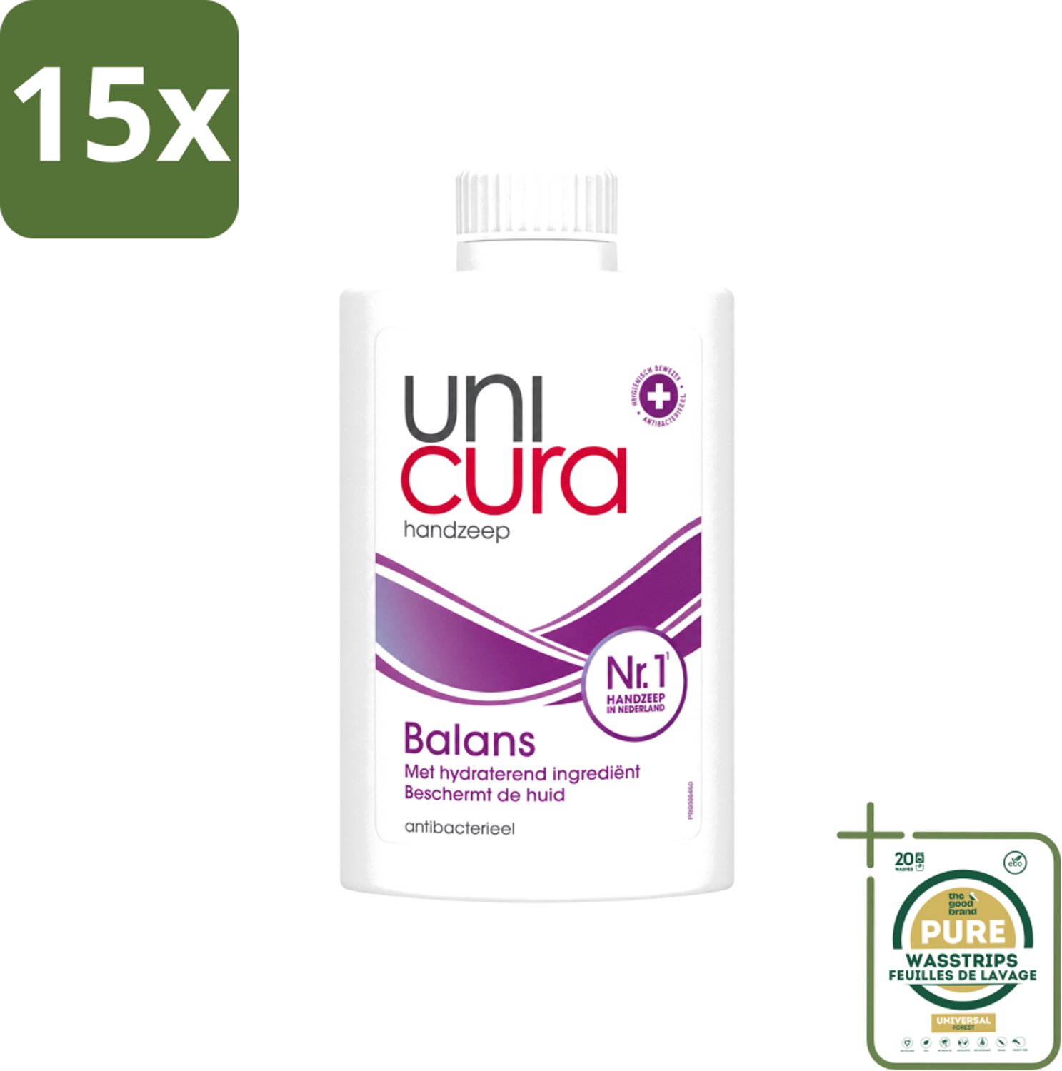 15 x Unicura – Vloeibare Zeep Navulling – Balans – 250 ml - Wasstrips - Handzeep - Antibacterieel - Handhygiëne - Zeep Navulling - Hand Reinigen