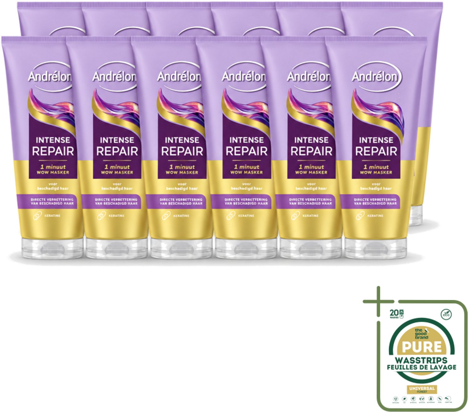 12 x Andrélon – Haarmasker WOW – Intense Repair – 180 ml - Wasstrips - Haarherstel - Haarbeschadiging - Haarverzorging - Haarherstelmasker - Keratine