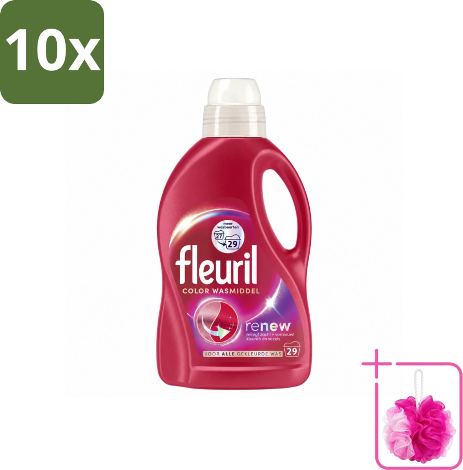 10 x Fleuril – Wasmiddel - Color – 29 wasbeurten – 1,305 L - Bulkverpakking - Kleurbehoud - Douchemop - Wasmiddel voor gekleurde kleding