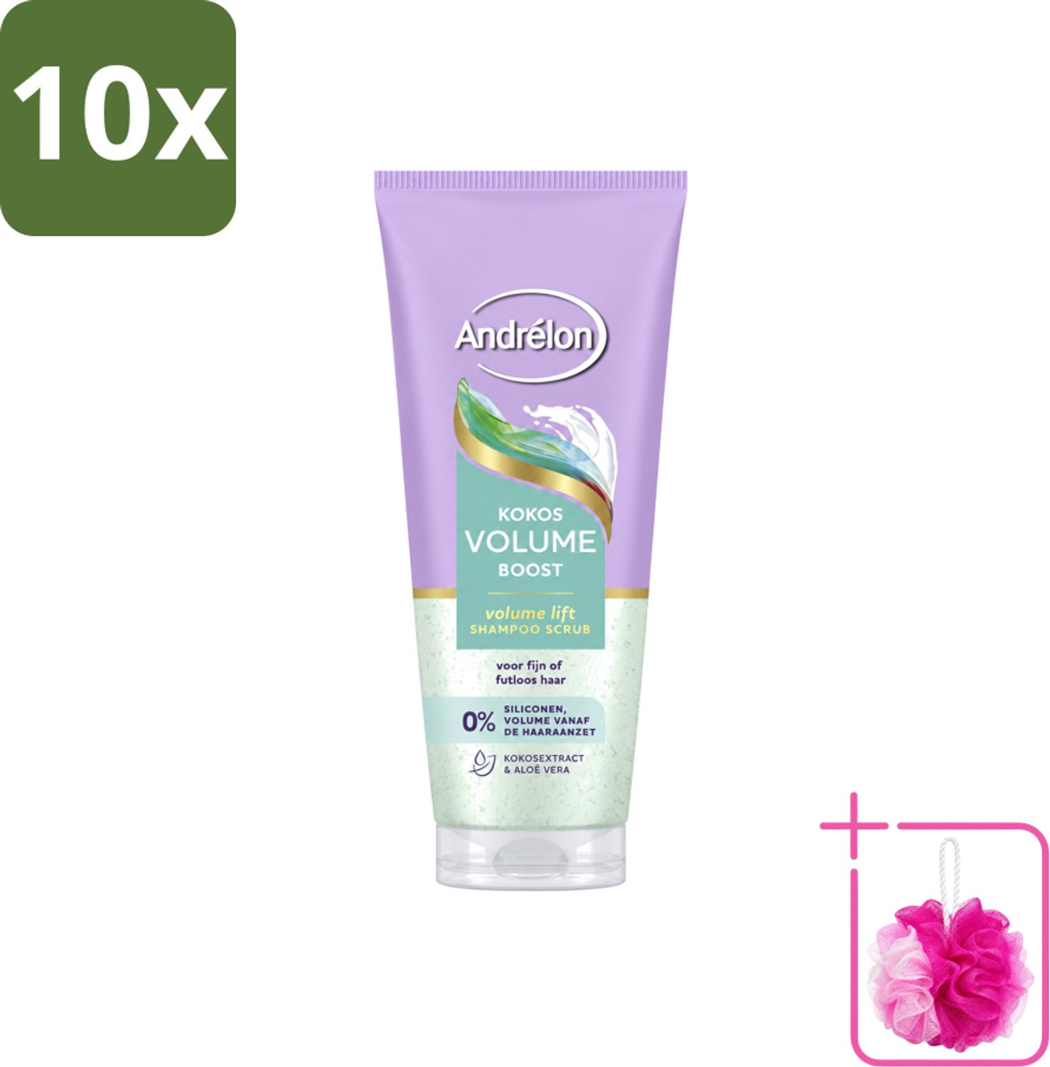 10 x Andrélon – Shampoo Scrub – Kokos Volume Boost – 200 ml - Bulkverpakking - Haarkleur - Douchemop - Haartype