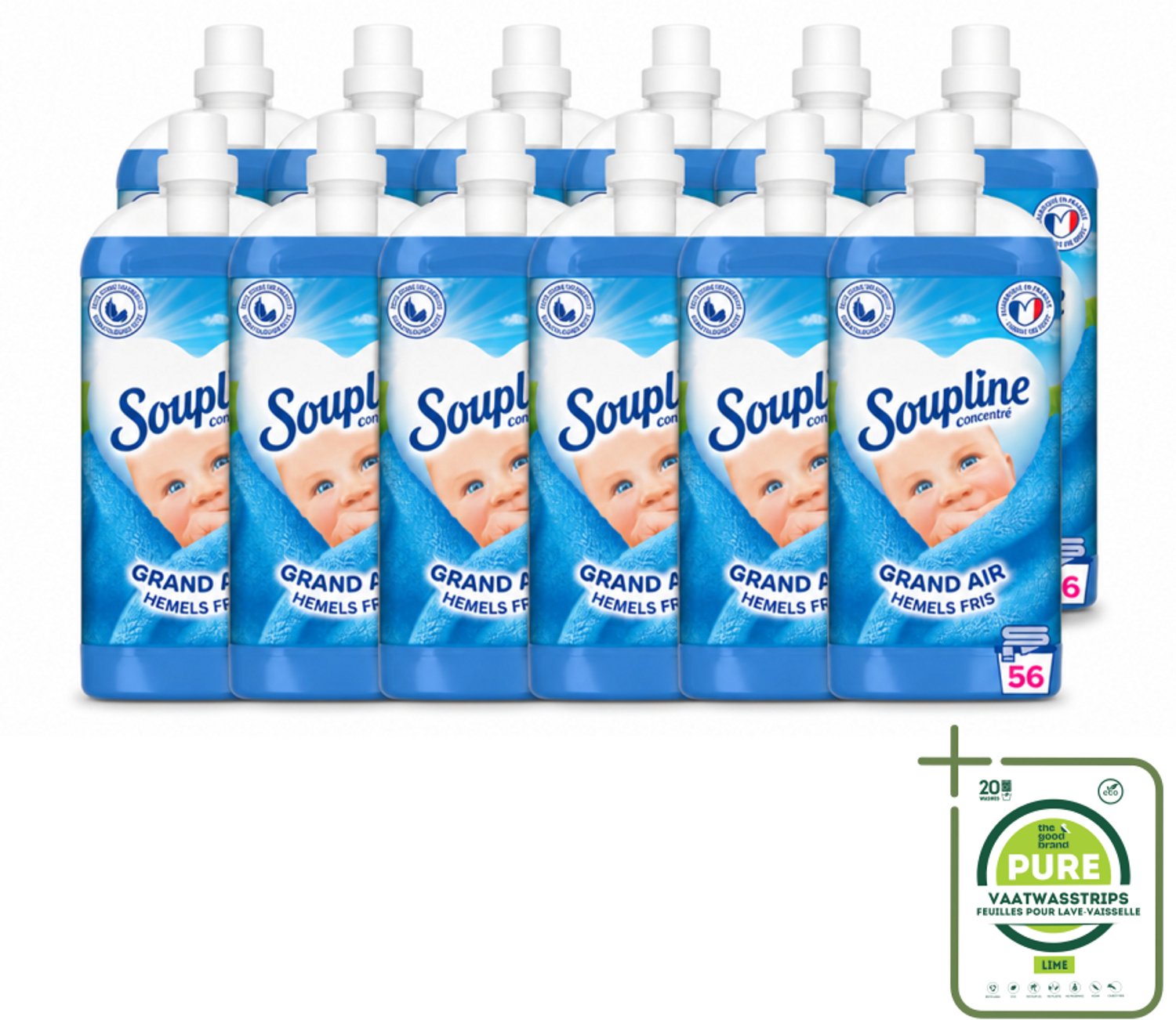 12 x Soupline - Wasverzachter - Hemels Fris - 1350 ml - Grootverpakking - Vaatwasstrips - Wasverzachter - Wasgoed - Frisheid - Wasmachine - Kleding Verzorgen