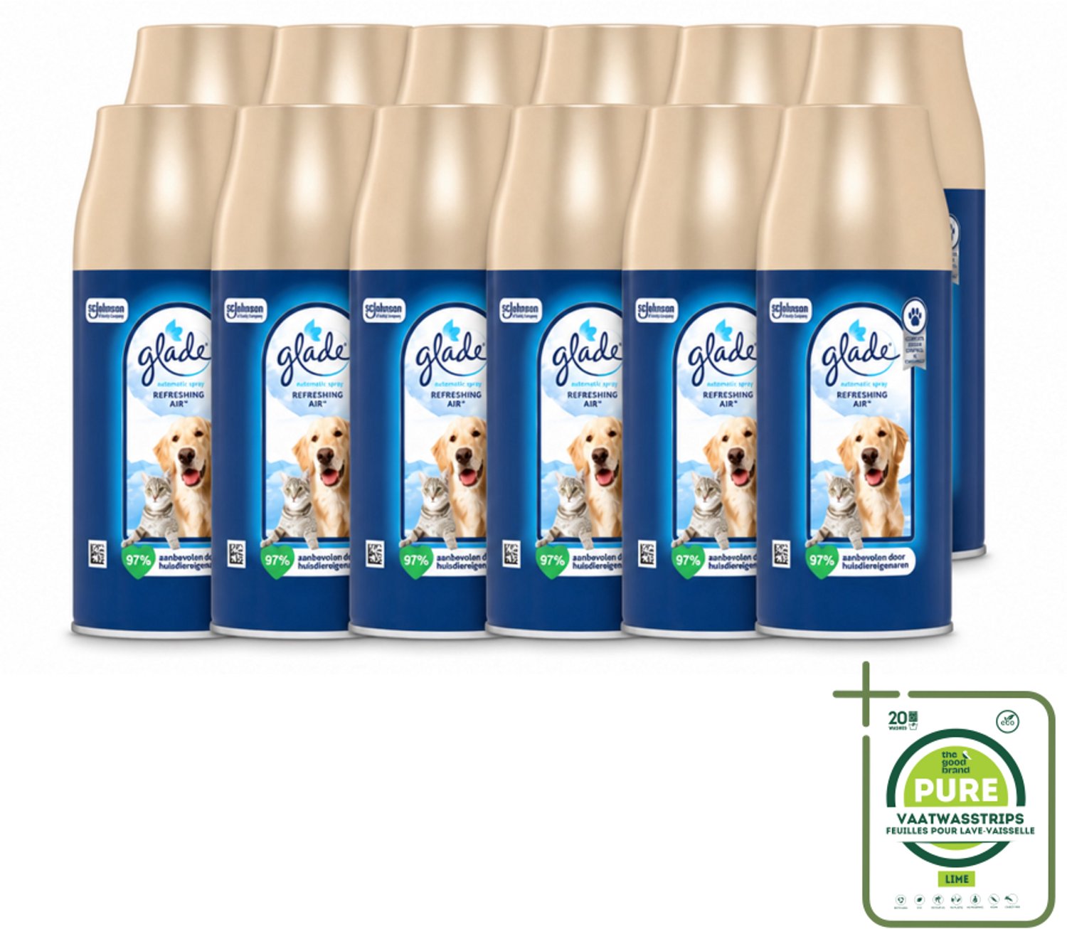 12 x Glade – Automatic Spray Navulling – Refreshing Air Huisdieren – 269 ml - Grootverpakking - Vaatwasstrips - Huisdieren Geur - Dierengeur Neutraliseren - Luchtverfrisser - Frisse Geur - Automatische Spray
