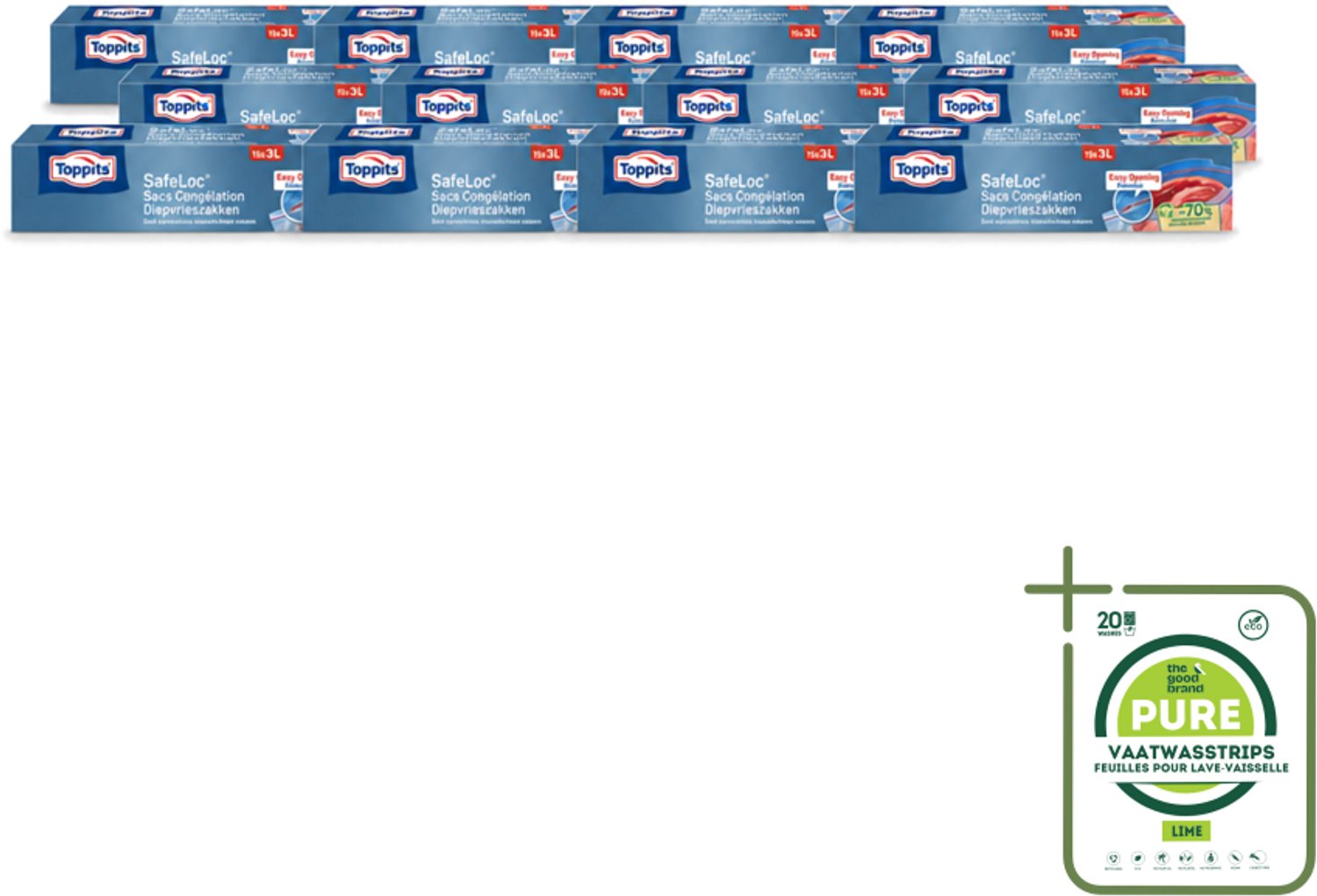 12 x Toppits – Safeloc Zip-Diepvrieszakken – 3 Liter – 15 Zakjes - Grootverpakking - Vaatwasstrips - Diepvrieszakken - Dubbele Sluiting - Voedselbescherming - Invriezen - Opwarmen