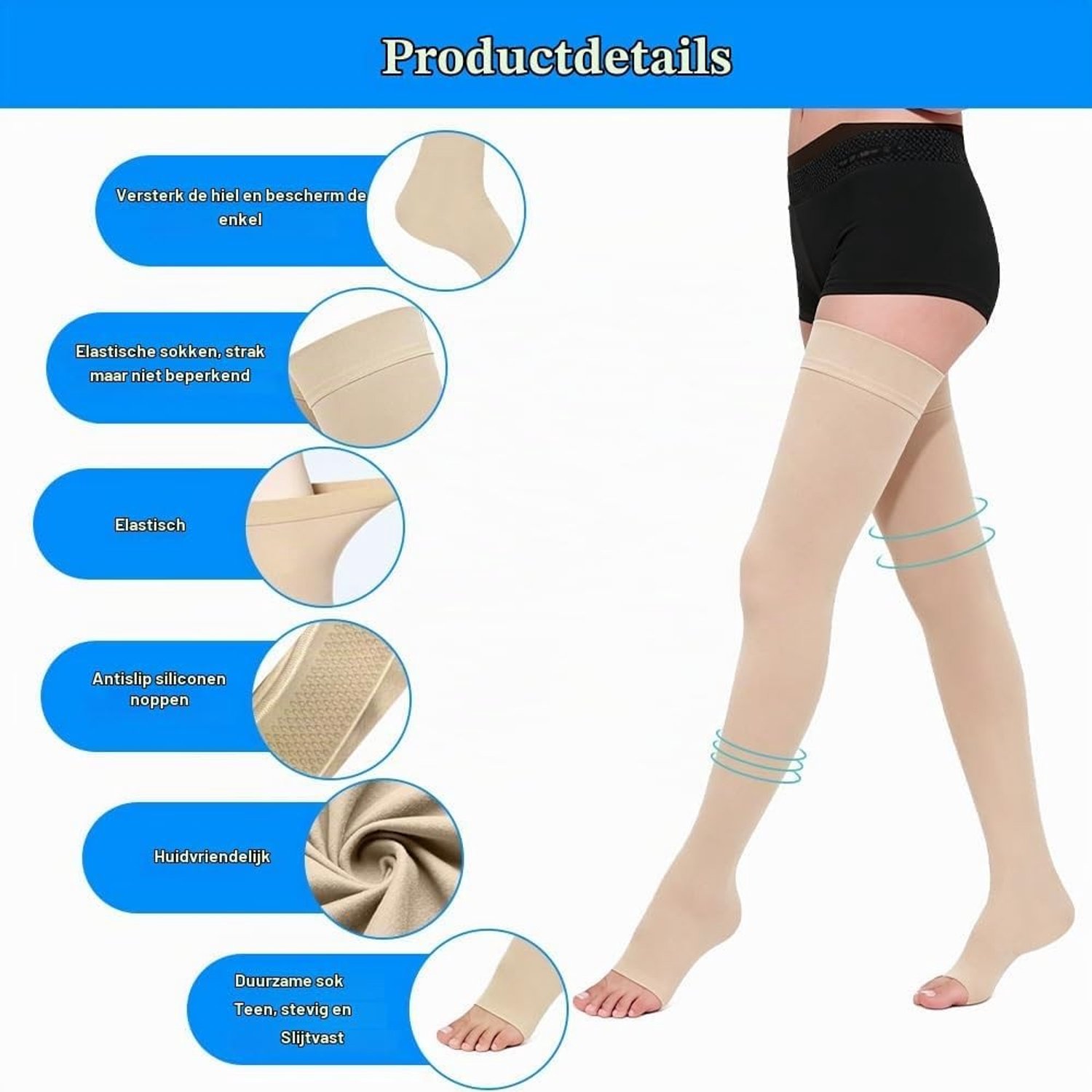 Medische Compressiekousen voor Dames en Heren - Lange Steunkousen met Gegradueerde Compressie voor Lipedema en Varices - 23-32 mmHg Class II