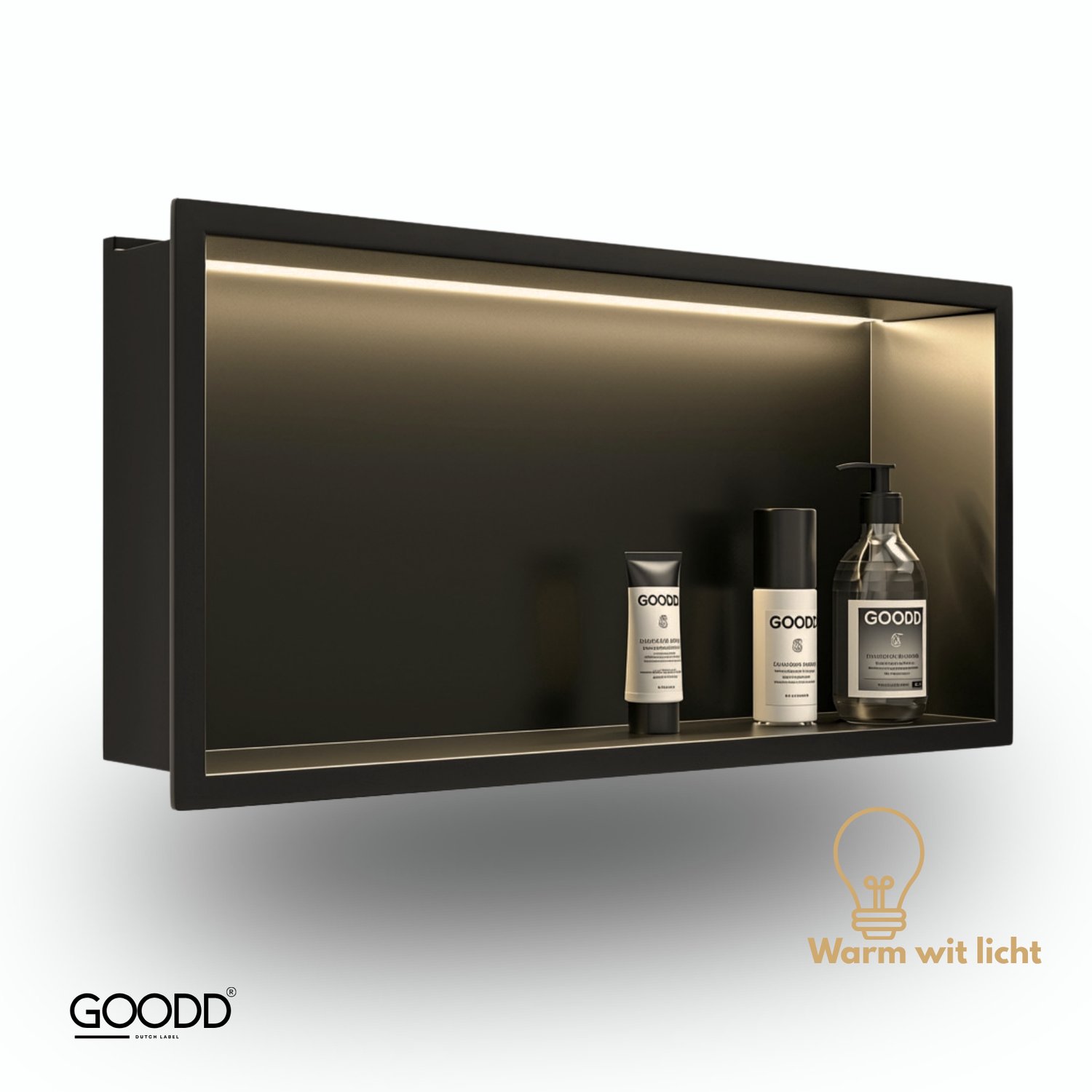GOODD® - Inbouwnissen - Nis - LED 30x60 - Wandnis - Douche - Toilet - Mat Zwart - RVS - Siniwall