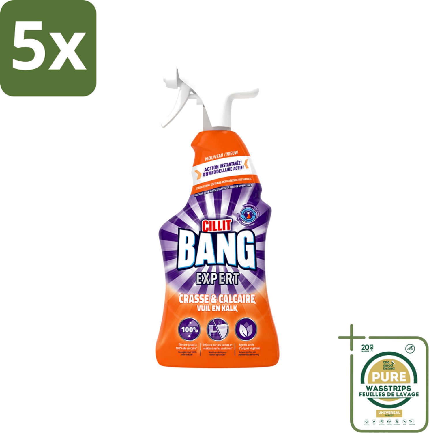5 x Cillit Bang - Lime & Grime Spray - Verwijdert Vuil en Kalk - 750 ml - Wasstrips - Kalk Verwijderen - Vet Verwijderen - Vuil Verwijderen - Reinigings Spray - Keuken Reinigen
