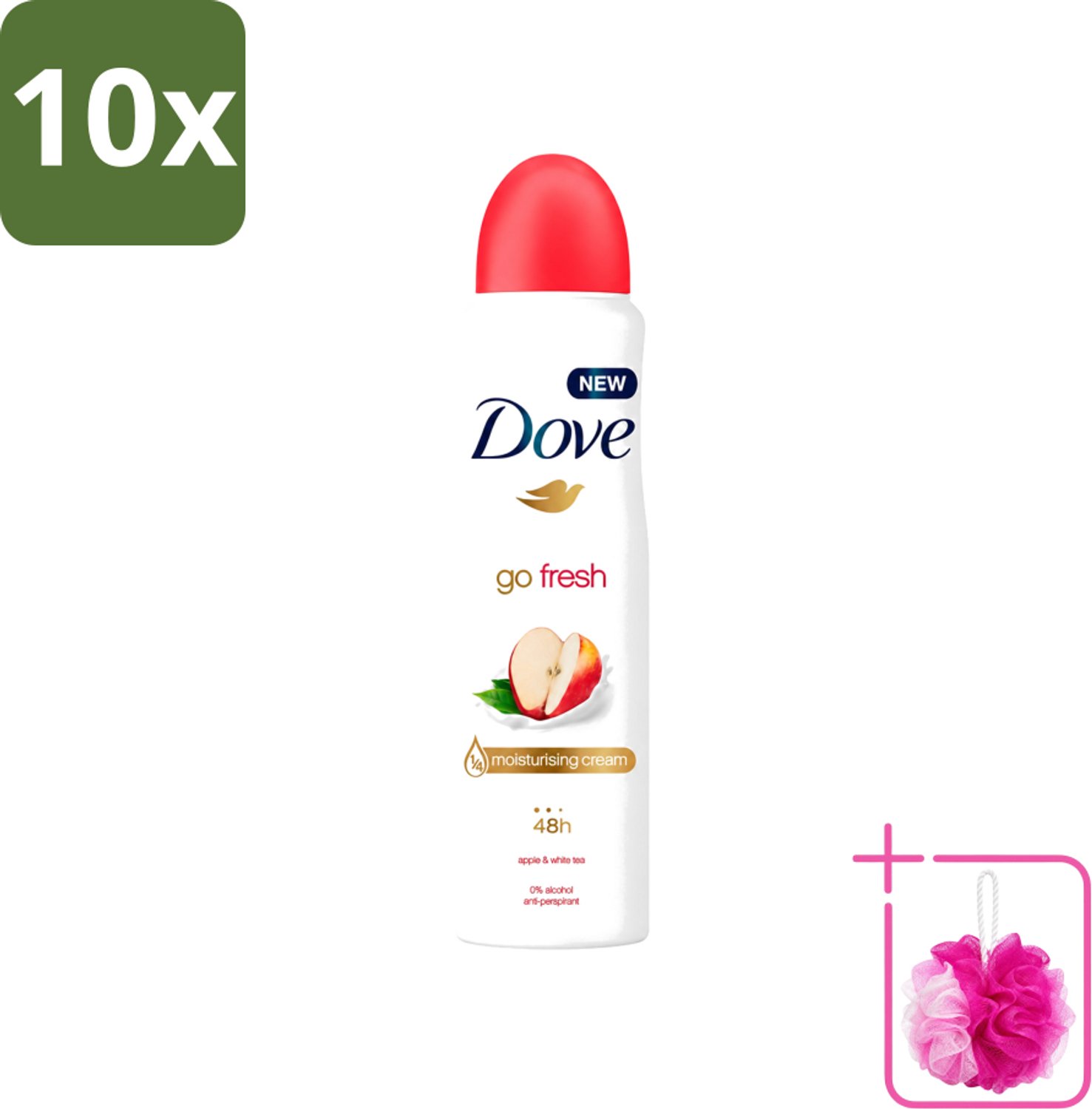 10 x Dove - Deodorant - Go Fresh Apple & White Tea - Verfrissend en fruitig - 250 ml - Bulkverpakking - Dove Go Fresh Apple & White Tea - Douchemop - Anti-transpirant spray