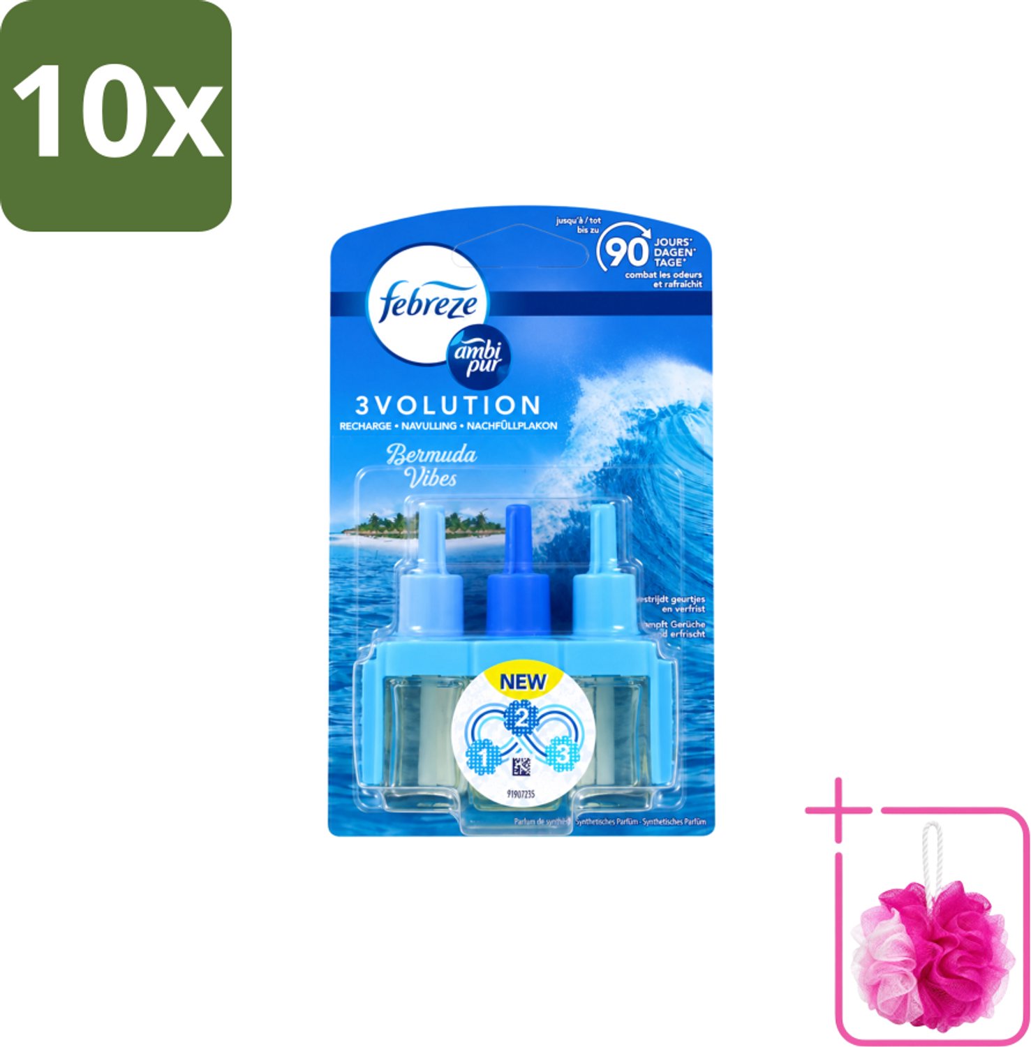 10 x Ambi Pur 3volution - Bermuda Vibes Navulling - Luchtverfrisser - 20 ml - Bulkverpakking - Luchtverfrisser - Douchemop - Oceaan geur