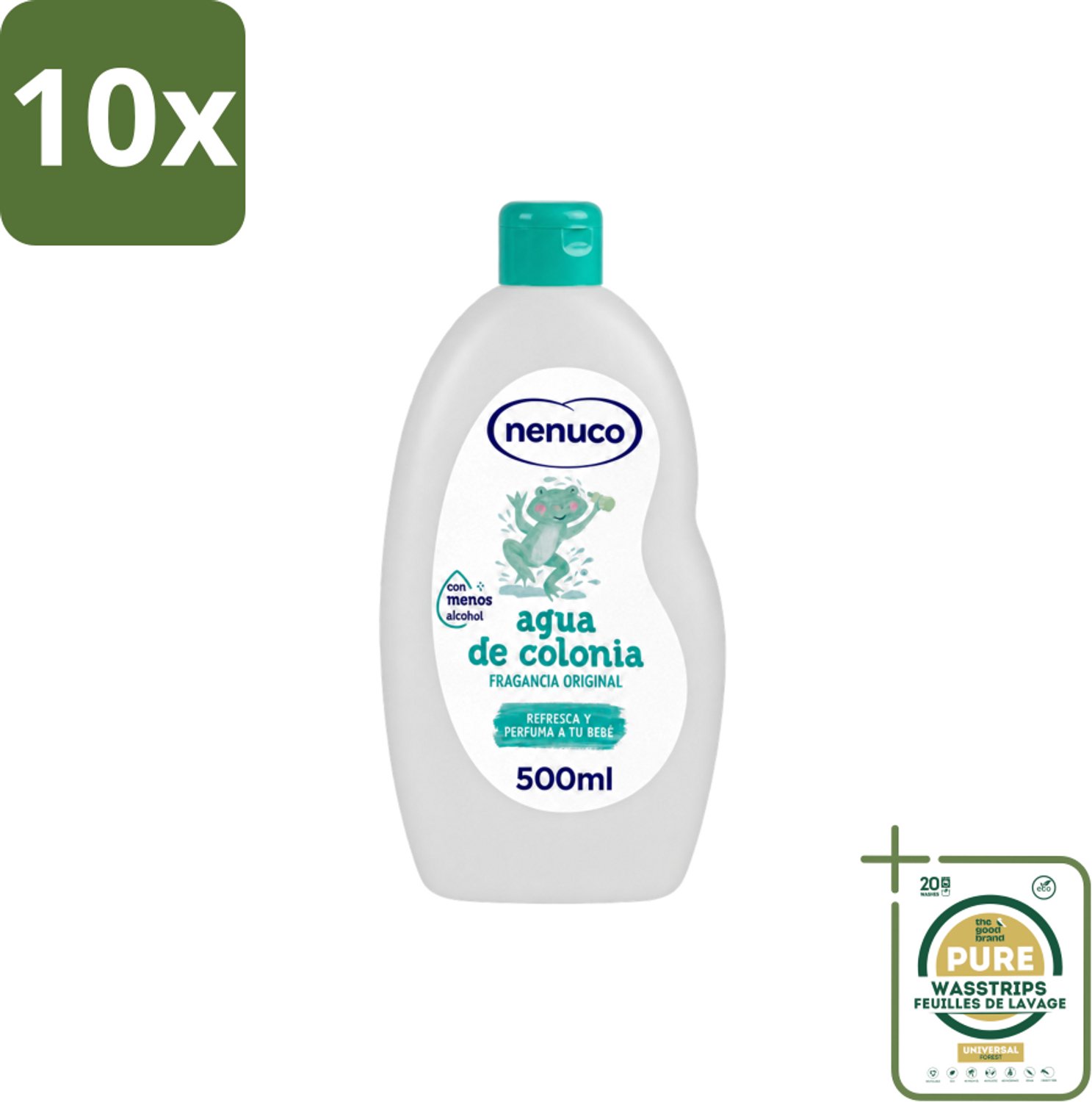 10 x Nenuco – Haarlotion – Agua de Colonia – 500 ml - Wasstrips - Agua De Colonia - Kinderparfum - Eau De Cologne - Frisheid - Poederige Geur