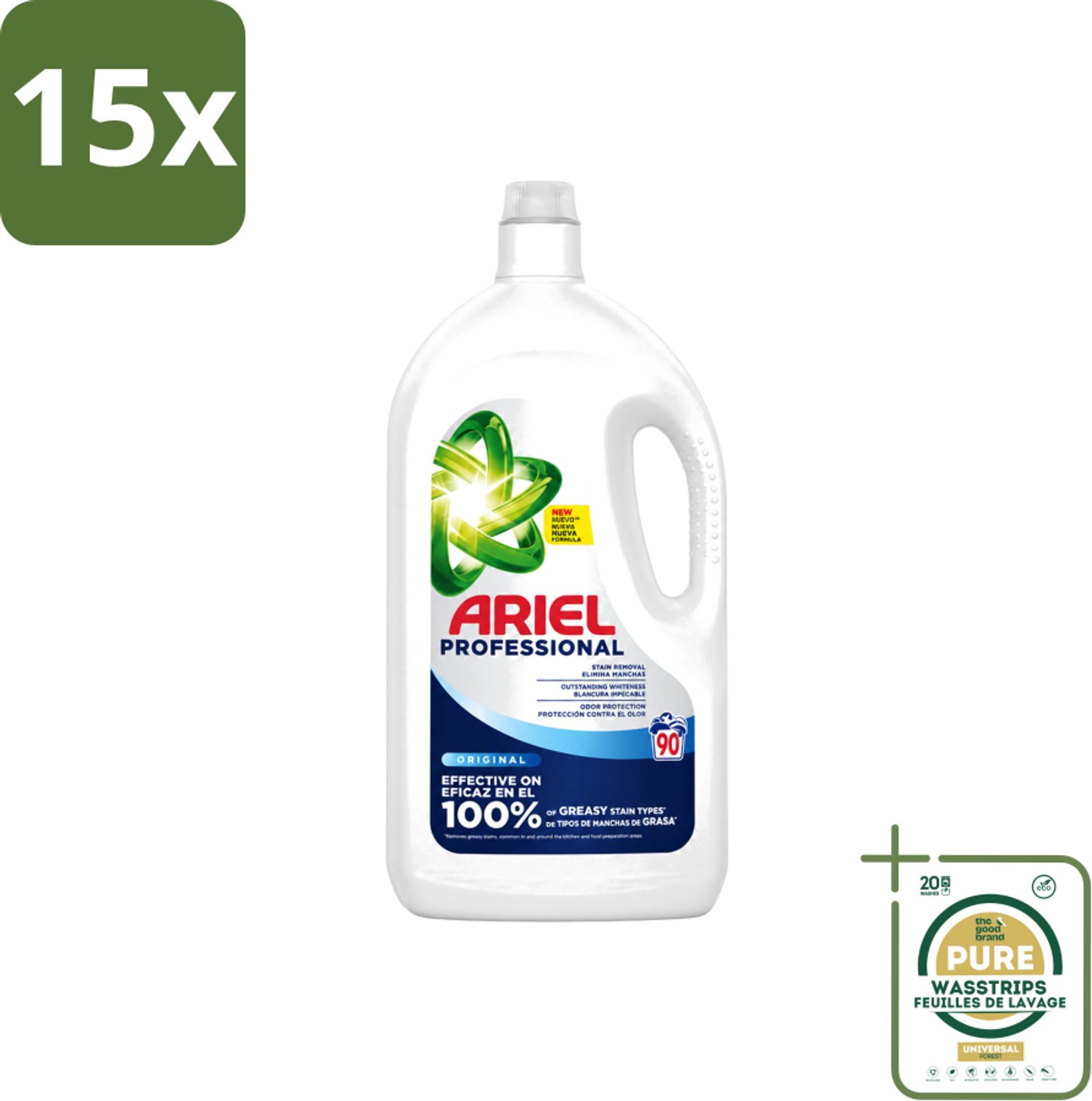15 x Ariel – Vloeibaar Wasmiddel – Professional Regular - 90 wasbeurten - 4,05 L - Wasstrips - Vloeibaar Wasmiddel - Witte Was - Stralend Wit - Vlekken Verwijderen - Frisse Geur