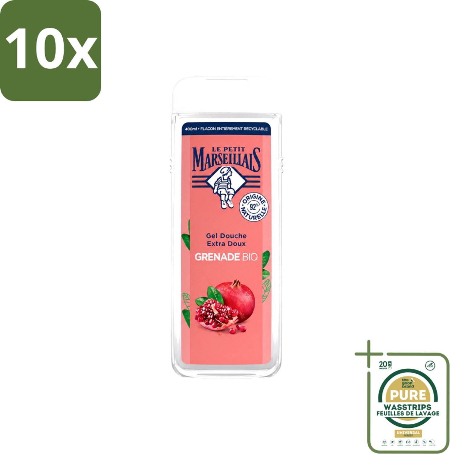 10 x Le Petit Marseillais – Douchegel – Grenade Bio – 400 ml - Wasstrips - Douchegel - Biologische Douchegel - Granaatappel Douchegel - Natuurlijke Douchegel - Frisse Douchegel