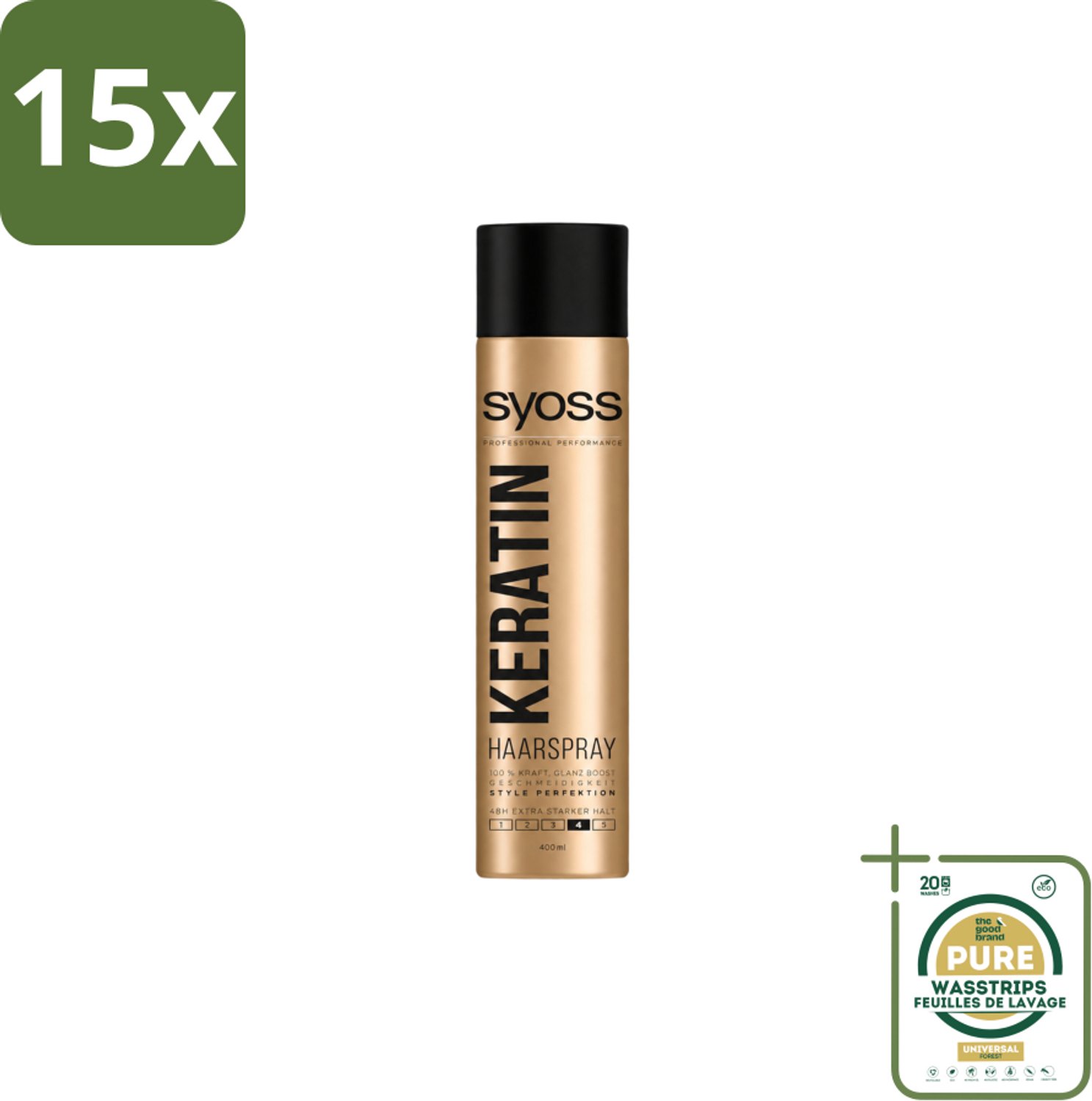 15 x Syoss – Haarspray – Keratin Hold 4 – 400 ml - Wasstrips - Haarspray Keratine - Keratine Hold - Haarspray Level 4 - Extra Sterke Fixatie - Langdurige Hold