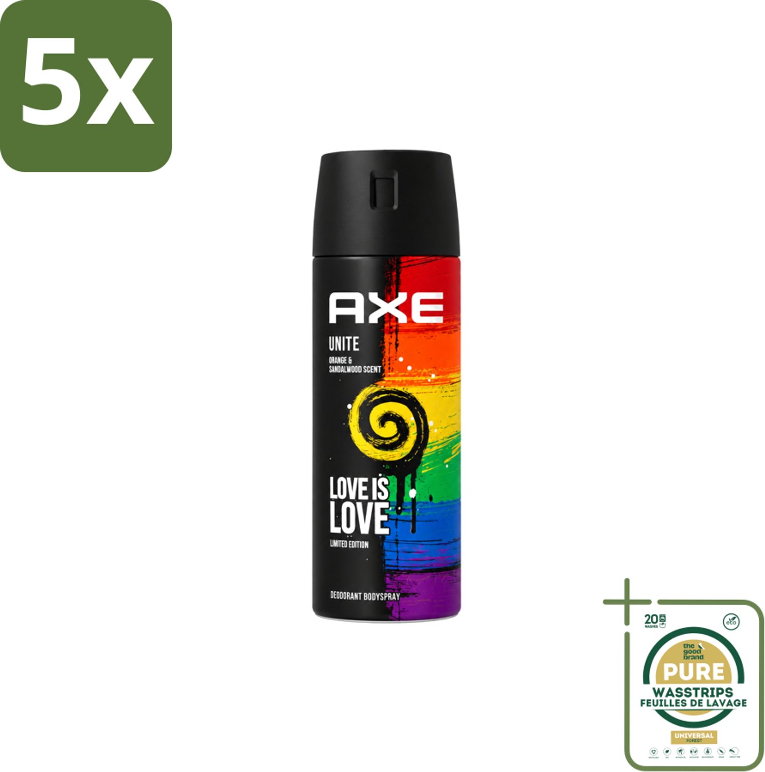 5 x Axe – Deodorant Spray – Unite – 150 ml - Wasstrips - Deodorant Spray - Mannelijke Geur - Zweetgeur Bescherming - Frisse Geur - Dagelijks Gebruik