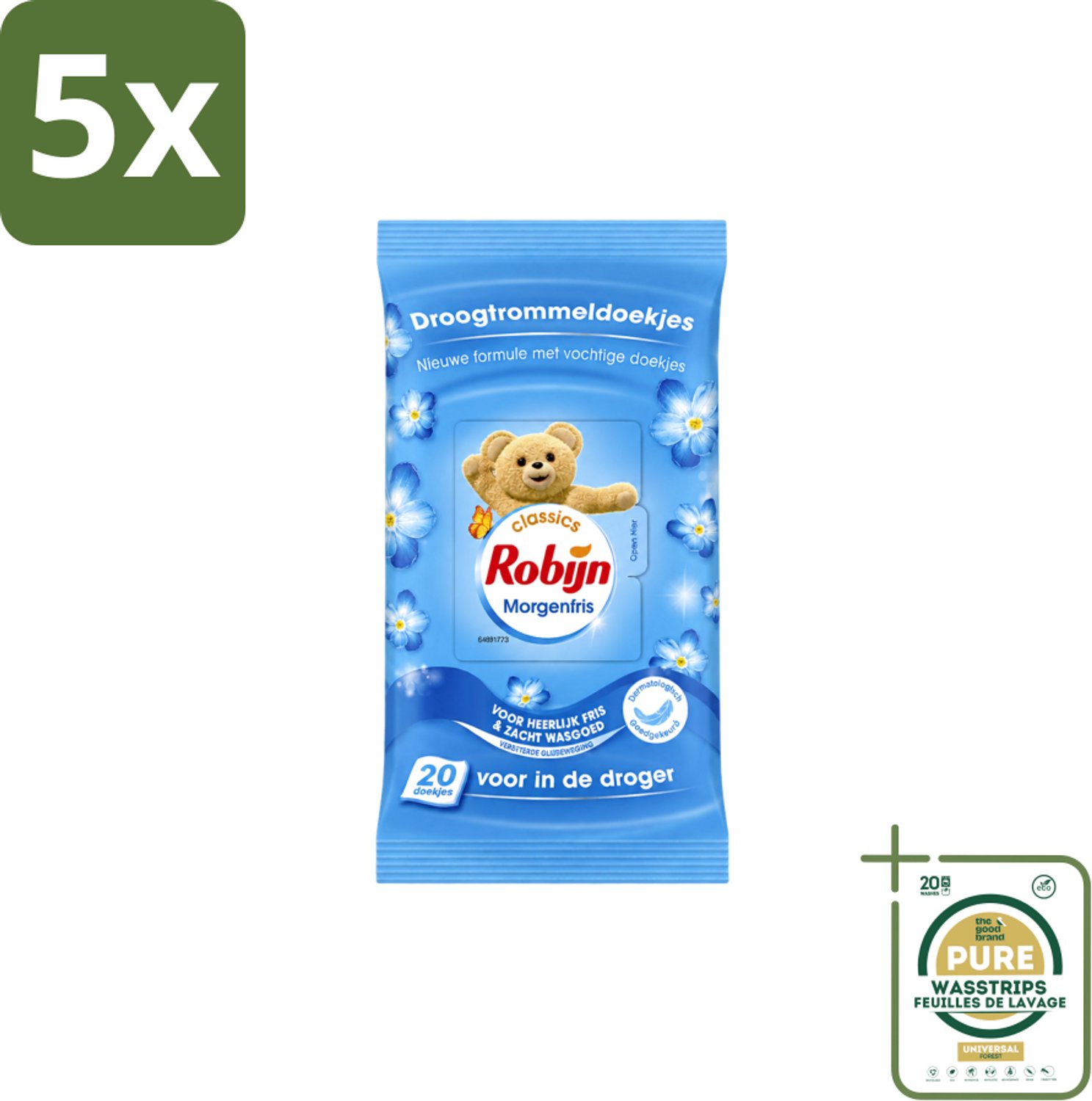 5 x Robijn – Droogtrommeldoekjes – Morgenfris - 20 Doekjes - Wasstrips - Droogtrommeldoekjes - Wasgoed Drogen - Frisheid Droger - Wasgoed Verzorgen - Kleding Beschermen