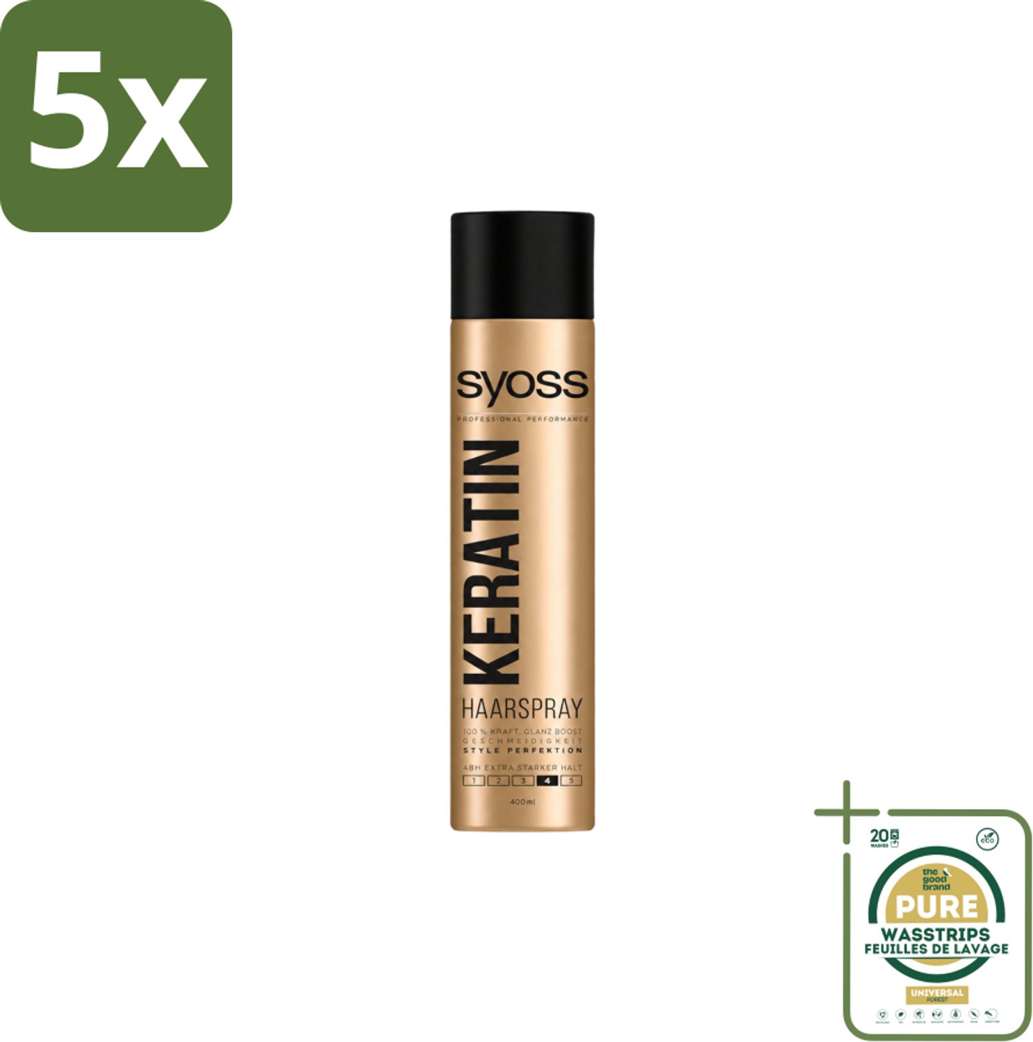 5 x Syoss – Haarspray – Keratin Hold 4 – 400 ml - Wasstrips - Haarspray Keratine - Keratine Hold - Haarspray Level 4 - Extra Sterke Fixatie - Langdurige Hold