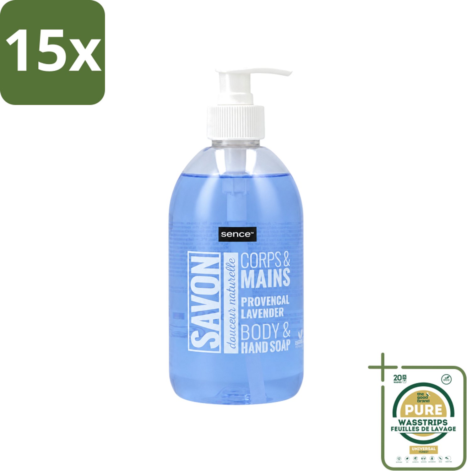 15 x Sence - Provencal Lavendel - Handzeep - Savon - 500 ml - Wasstrips - Handzeep - Lavendel - Handen Reinigen - Vloeibare Handzeep - Mild Reinigen