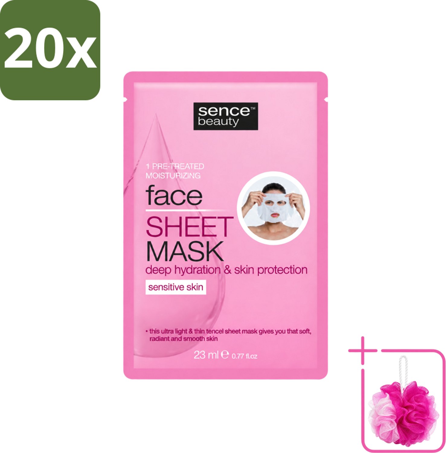 20 x Sence - Tencel - Gezichtsmasker - Hydraterend - 1 Gezichtsmasker - Bulkverpakking - Gezichtsverzorging - Douchemop - Gezichtsmasker