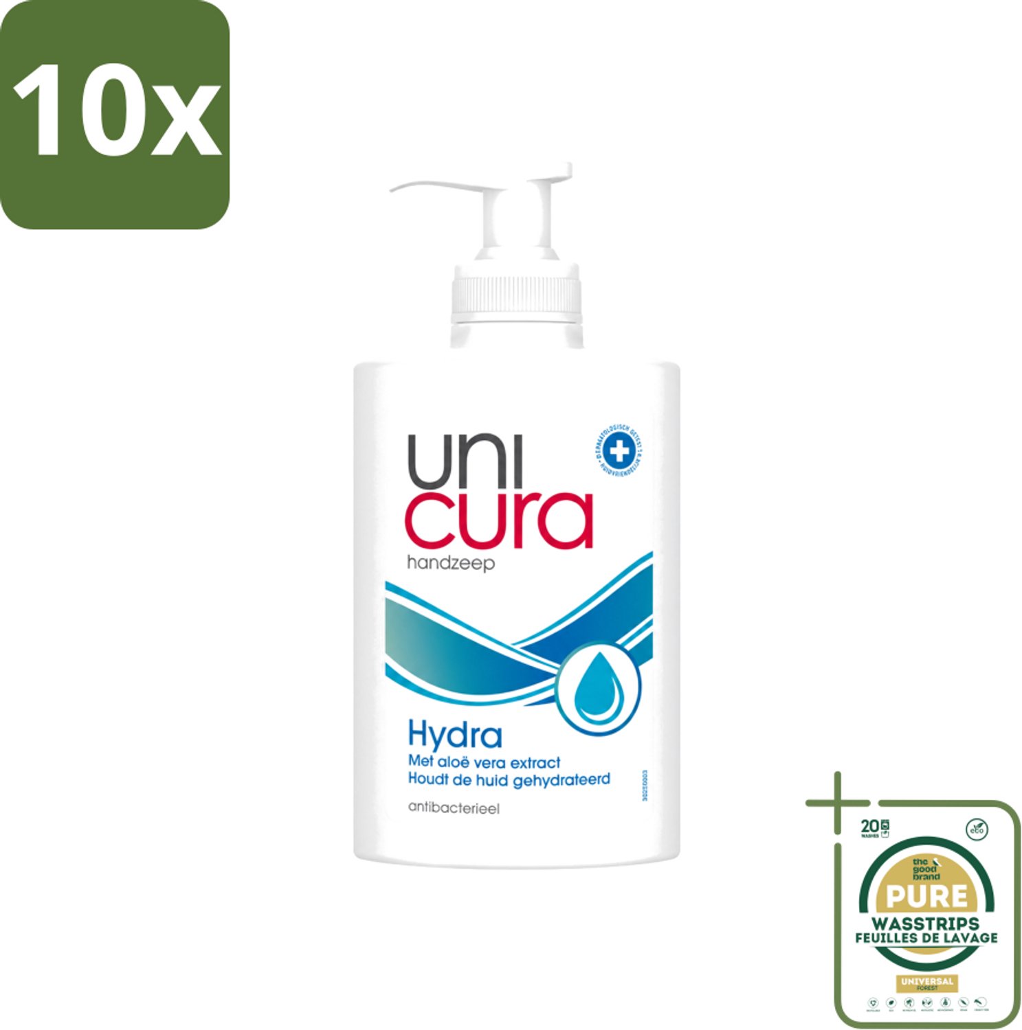10 x Unicura - Vloeibare Zeep Hydra - Hydraterend - 250 ml - Wasstrips - Handzeep - Hydra - Antibacteriële Handzeep - Hydraterende Handzeep - Natuurlijke Handzeep
