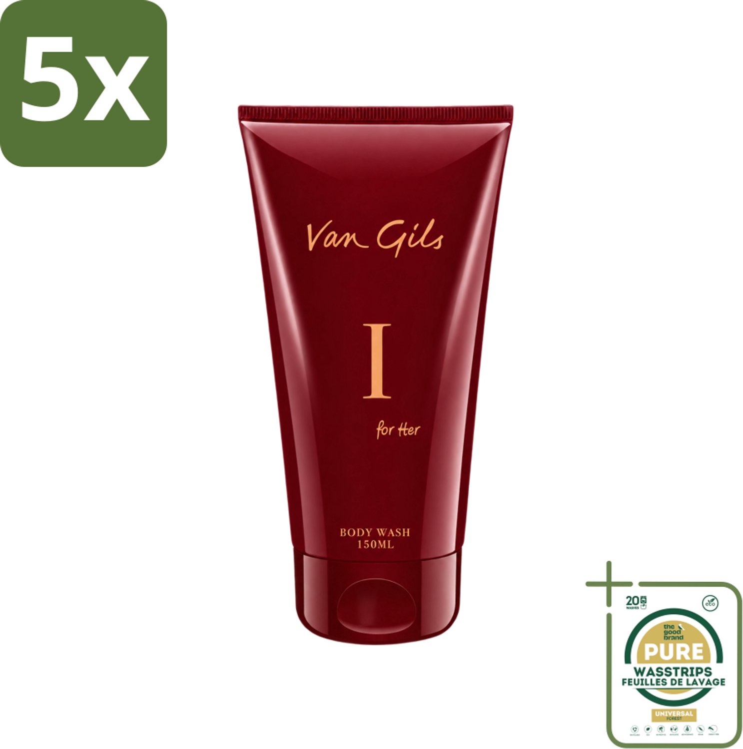 5 x Van Gils - Douchegel - I for Her - Zachte Reiniging & Luxe Geurbeleving - 150 ml - Wasstrips - Douchegel Vrouwelijk - Douchegel Luxe - Douchegel Voor Vrouwen - Douchegel Hydrateert - Douchegel Voor Huid