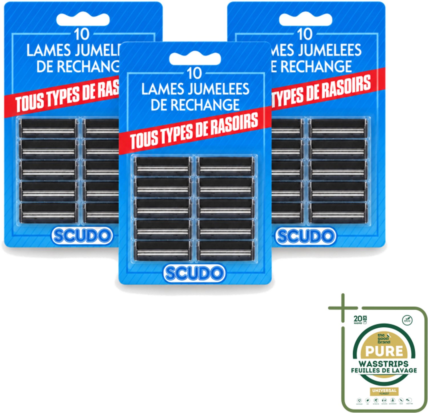 3 x Scudo - Scheermesjes - 2 Scheerbladen - Vervangmesjes voor Gillette G2 & Contour - 10 Mesjes - Wasstrips - Scheermesjes - Vervangmesjes - Gillette G2 Mesjes - Gillette Contour Mesjes - Scudo Mesjes
