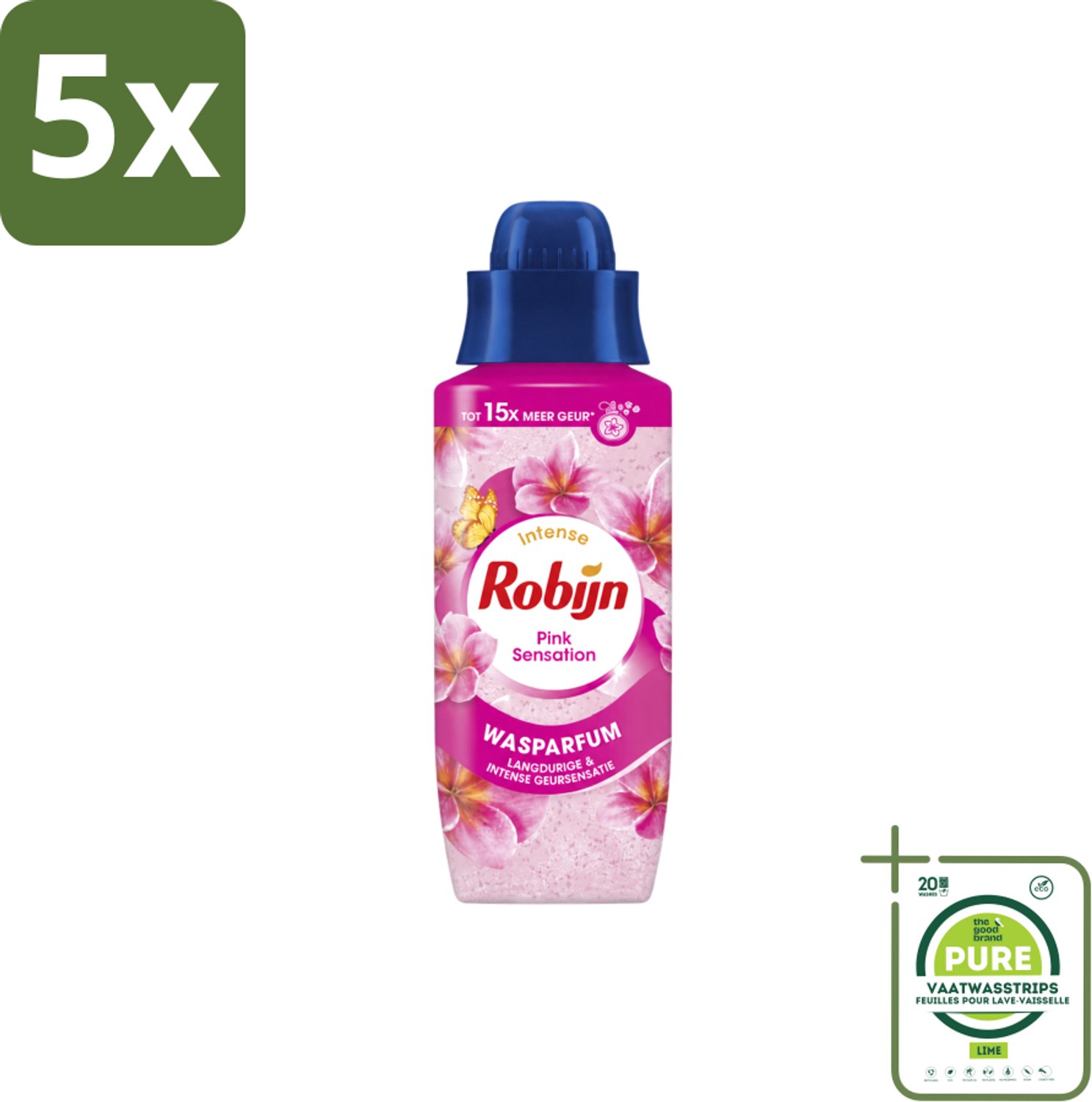 5 x Robijn – Wasparfum – Intense Pink Sensation – 342 ml - Grootverpakking - Vaatwasstrips - Wasparfum - Wasgeur - Geurboost - Wasmiddel - Wasgeur Intensief