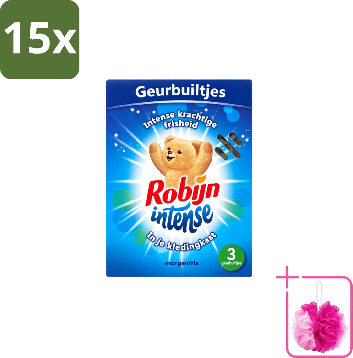 15 x Robijn - Intense - Geurbuiltjes - Langdurige Geur - Intense Frisheid - 3 Geurbuiltjes - Bulkverpakking - Geur in kleding - Douchemop - Frisheid kleding