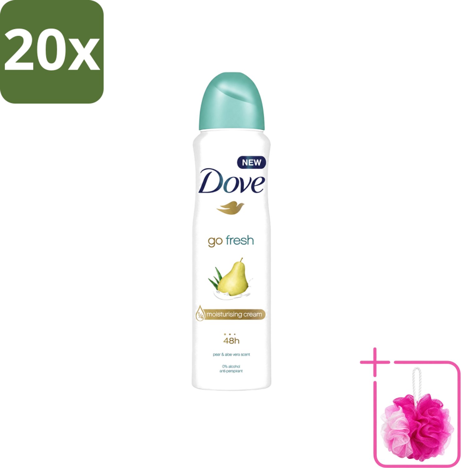 20 x Dove - Deodorant - Spray Go Fresh Pear & Aloe - Frisse en verzorgende geur - 250 ml - Bulkverpakking - Dove Deodorant Spray - Douchemop - Go Fresh Pear